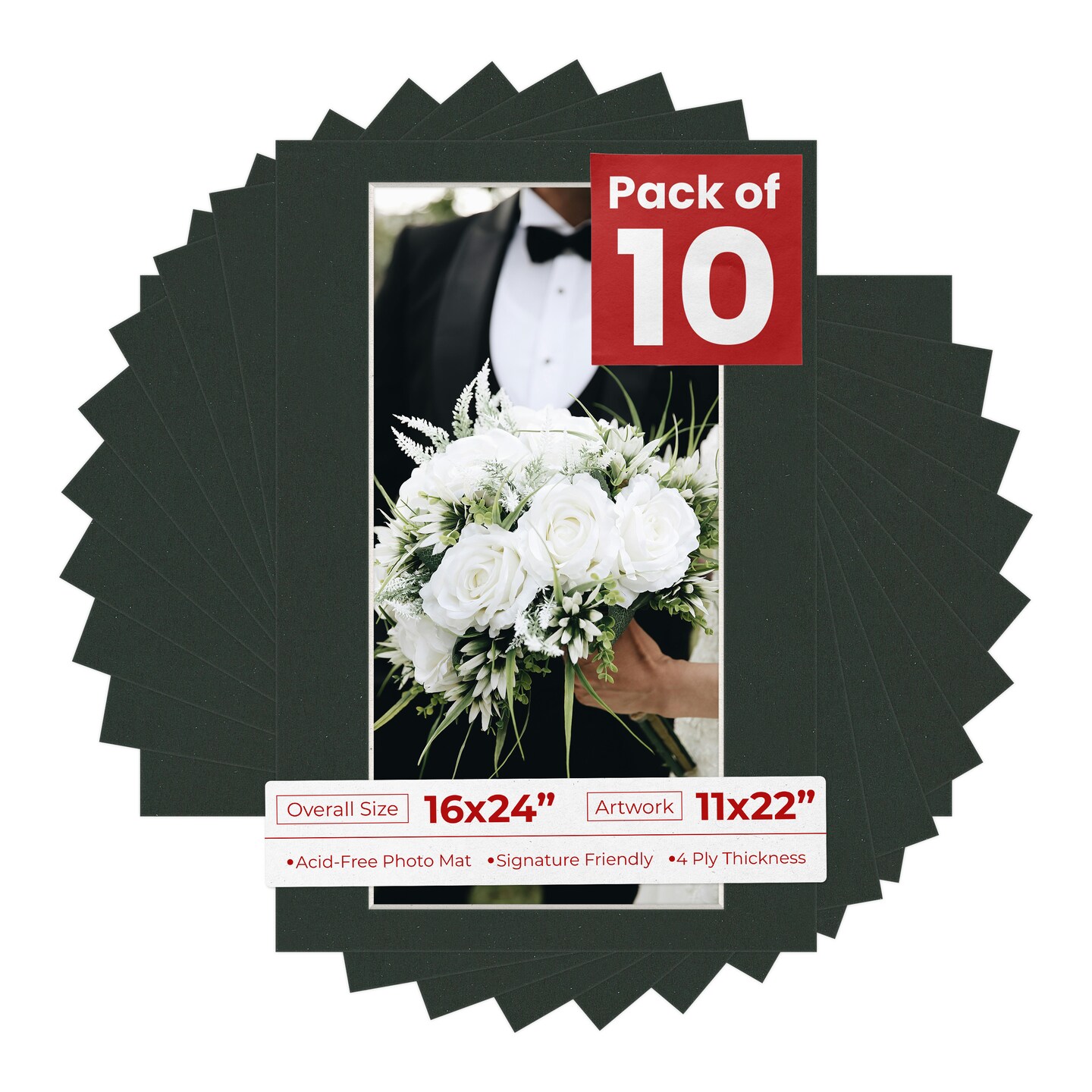 Textured Black Mat Board for 16x24 Frames - Fits 11x22 Photos