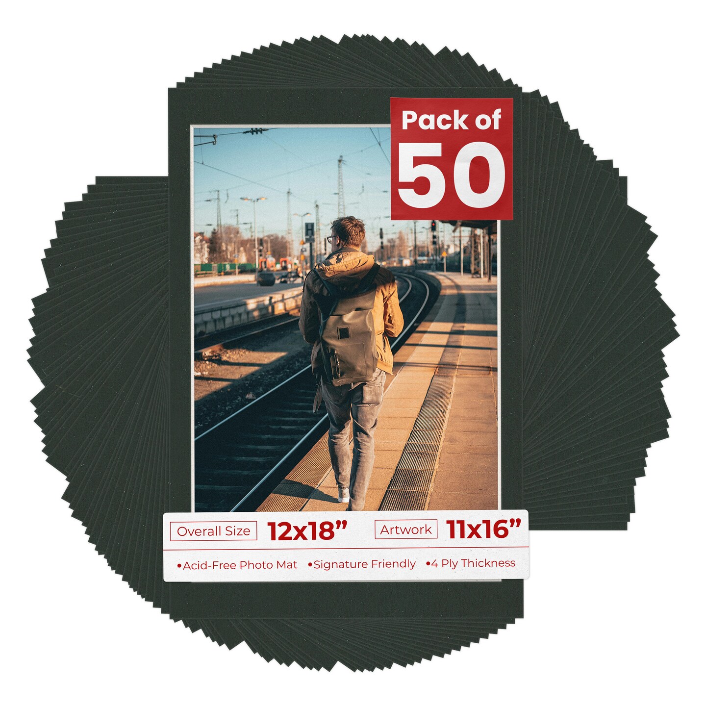 Textured Black Mat Board for 12x18 Frames - Fits 11x16 Photos