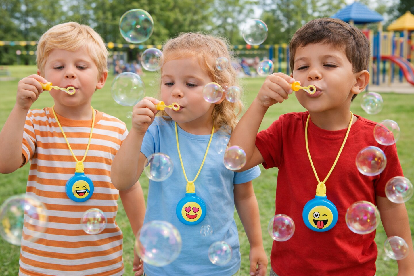 Emoji Smile Face Bubble Necklaces – 12 Pack Party Favors for Kids, Classroom Rewards & Goodie Bags