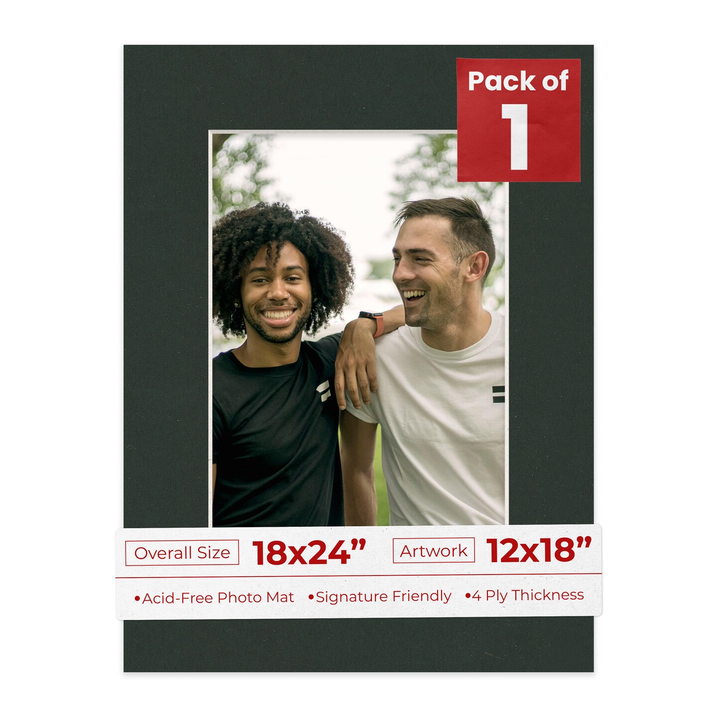 Textured Black Mat Board for 18x24 Frames - Fits 12x18 Photos