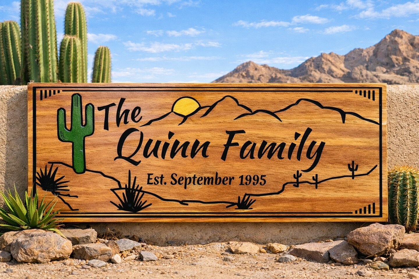 Personalized Desert Wood Sign | Custom House Sign with Cactus
