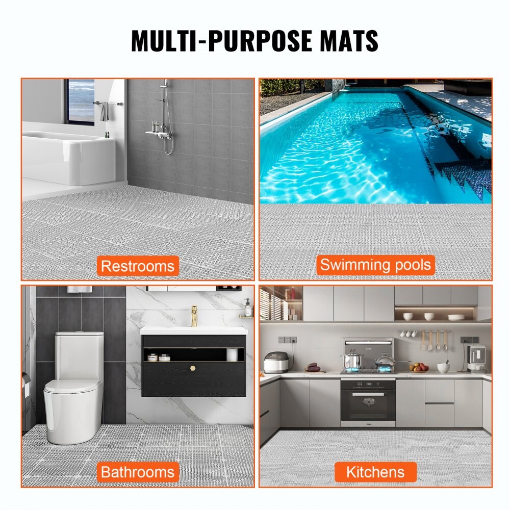 PVC Interlocking Floor Tiles, Non-Slip Drainage Tiles for Bathroom, Kitchen, Pool