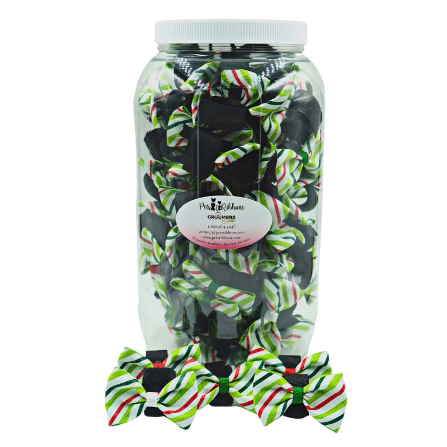 Edge Collections - 2" - Multicolor - Christmas Candy Stripe Bows for Pets!