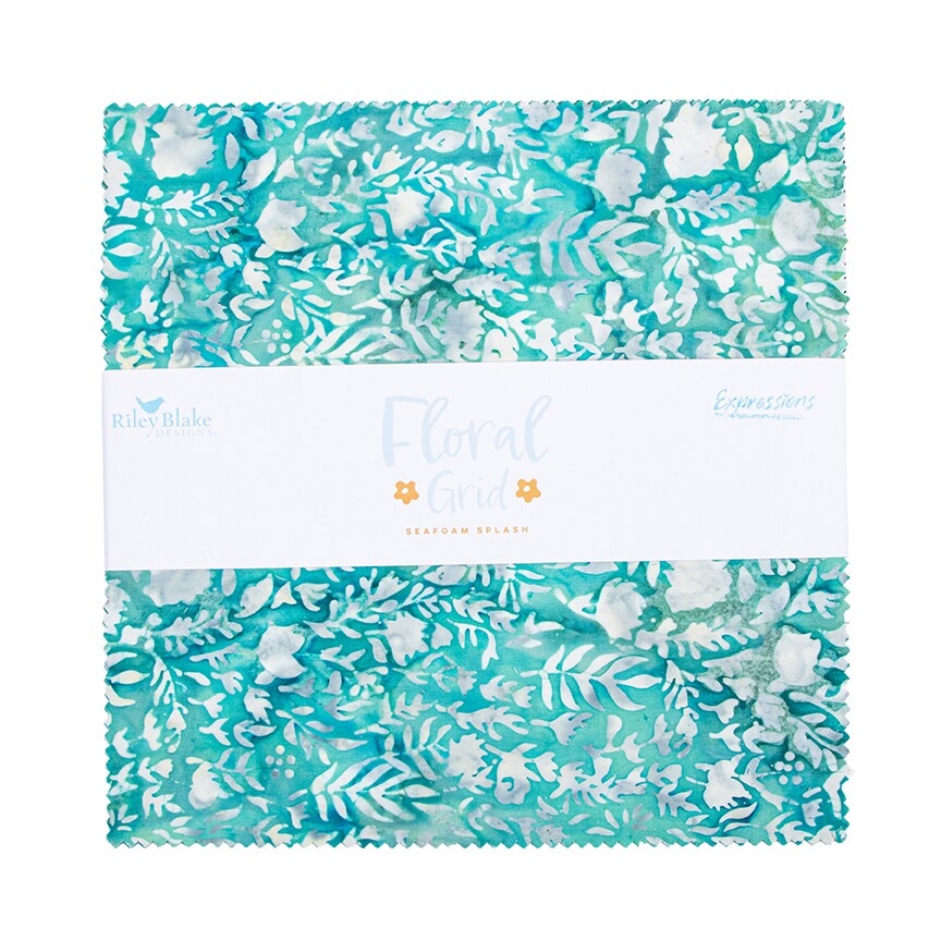 Expressions Batiks 10" Square Pack (Layer Cake / 10" Stacker) in Floral Grid Seafoam Splash by Riley Blake Designs for Riley Blake (10-23465A-42)