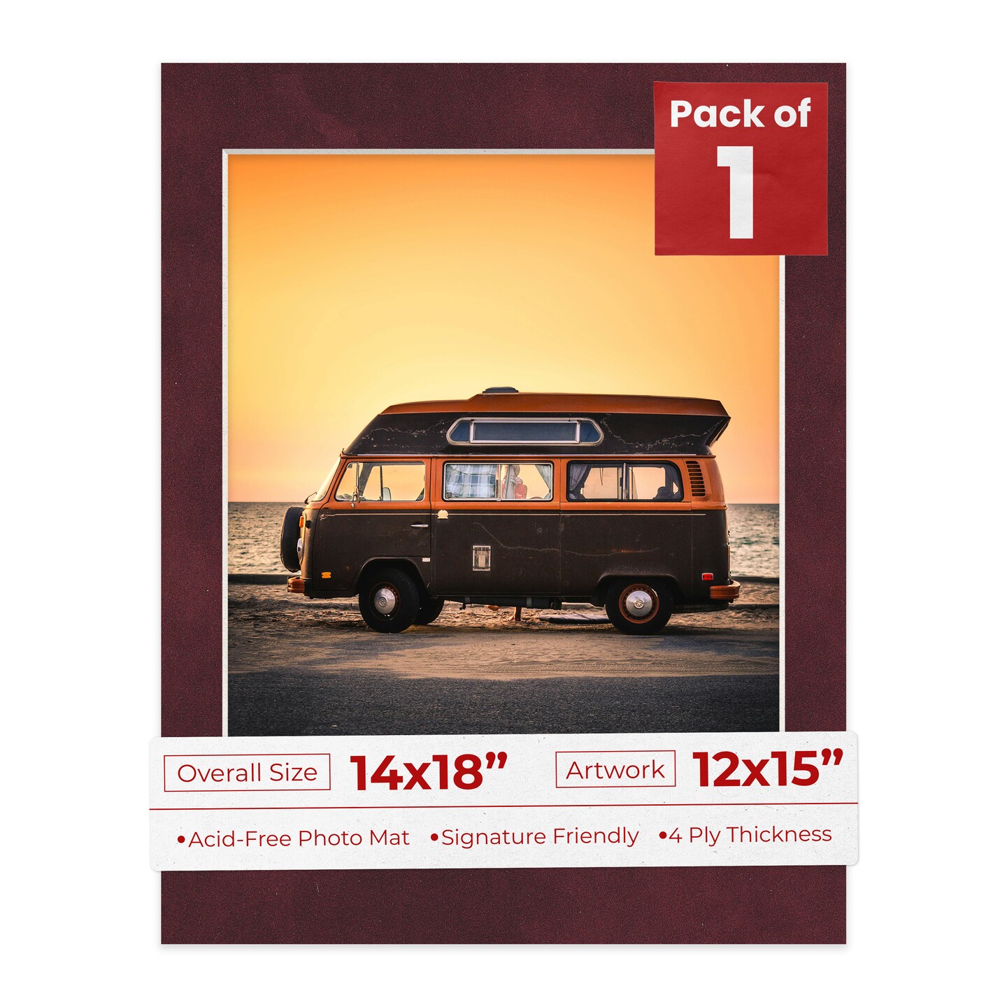 Dark Red Suede Mat Board for 14x18 Frames - Fits 12x15 Photos