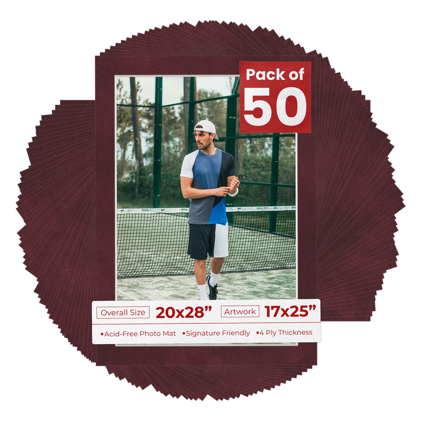 Dark Red Suede Mat Board for 20x28 Frames - Fits 17x25 Photos
