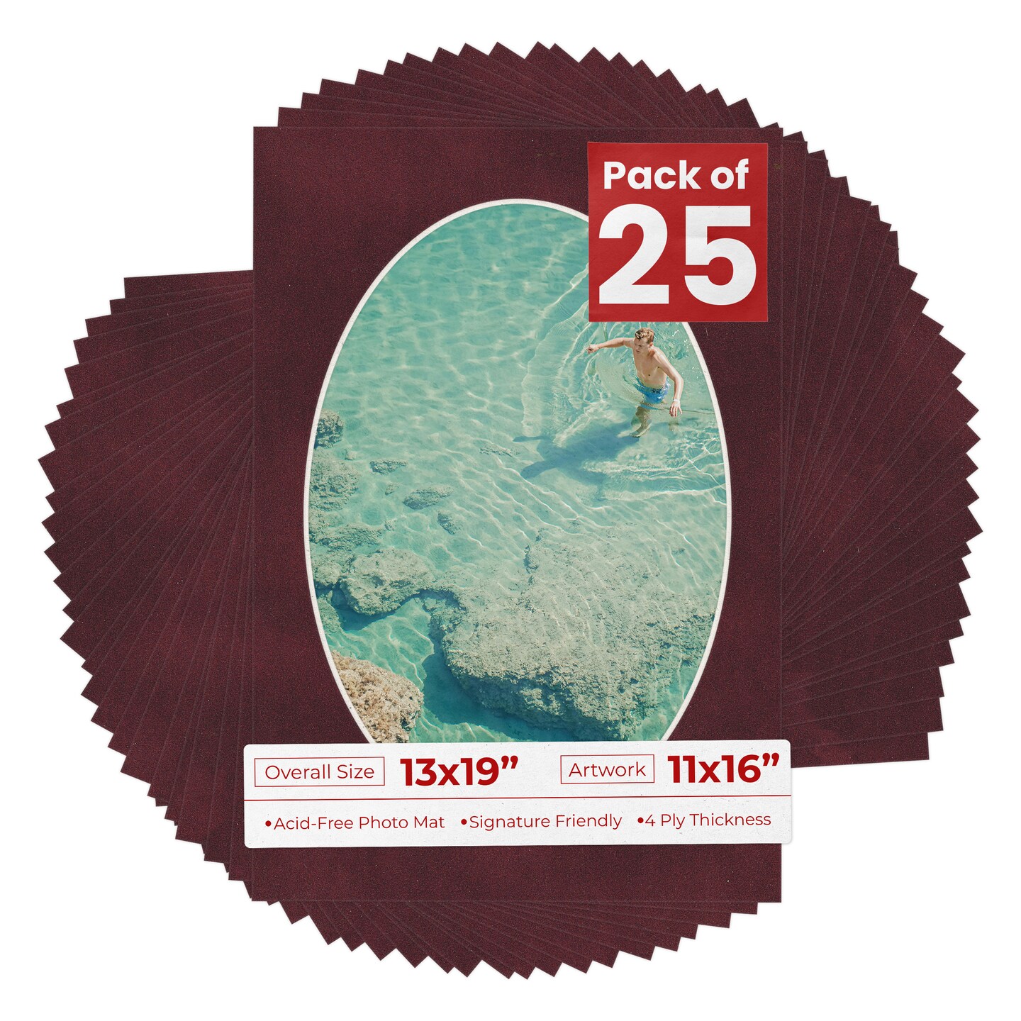 Dark Red Suede Mat Board for 13x19 Frames - Oval Opening for 11x16 Photos