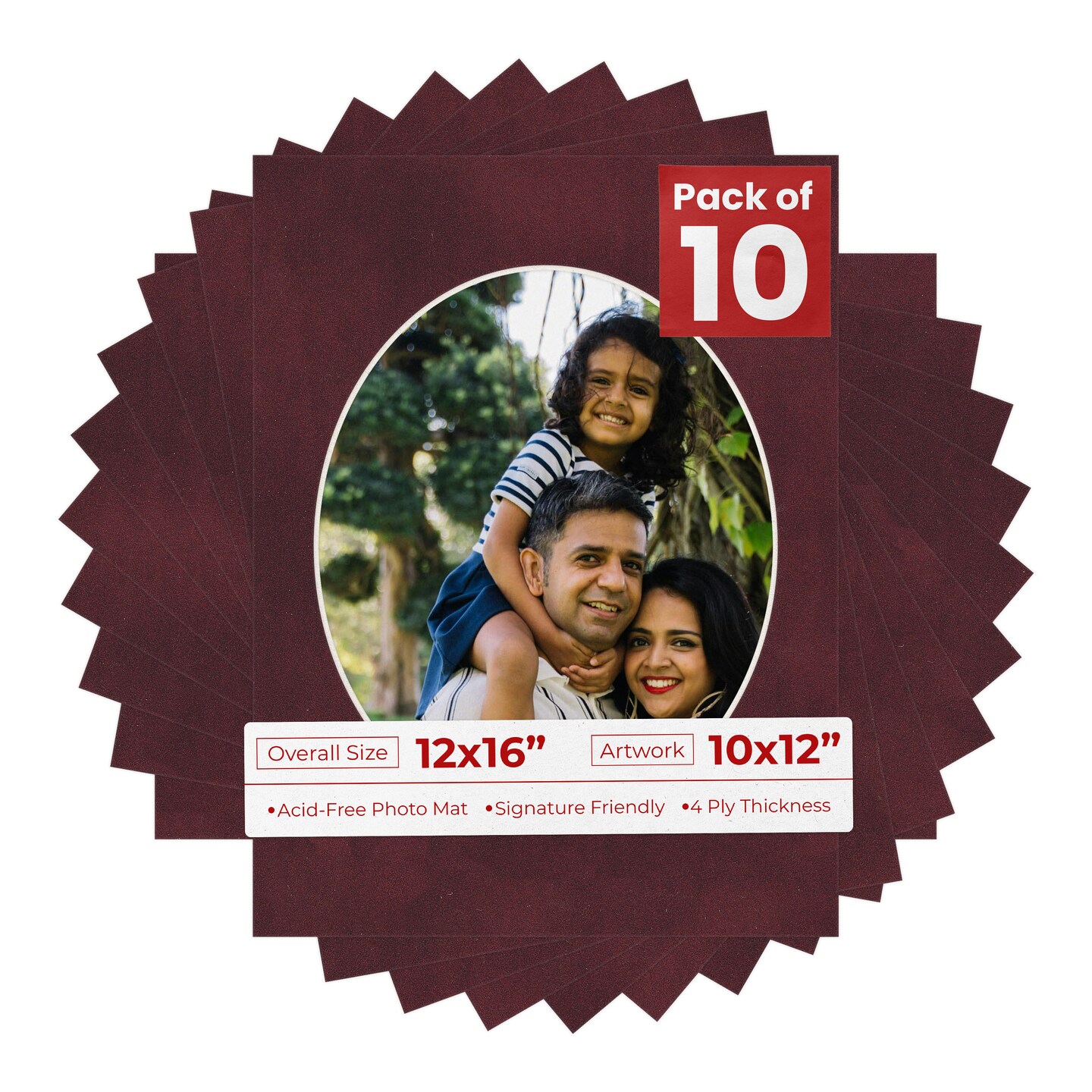 Dark Red Suede Mat Board for 12x16 Frames - Oval Opening for 10x12 Photos