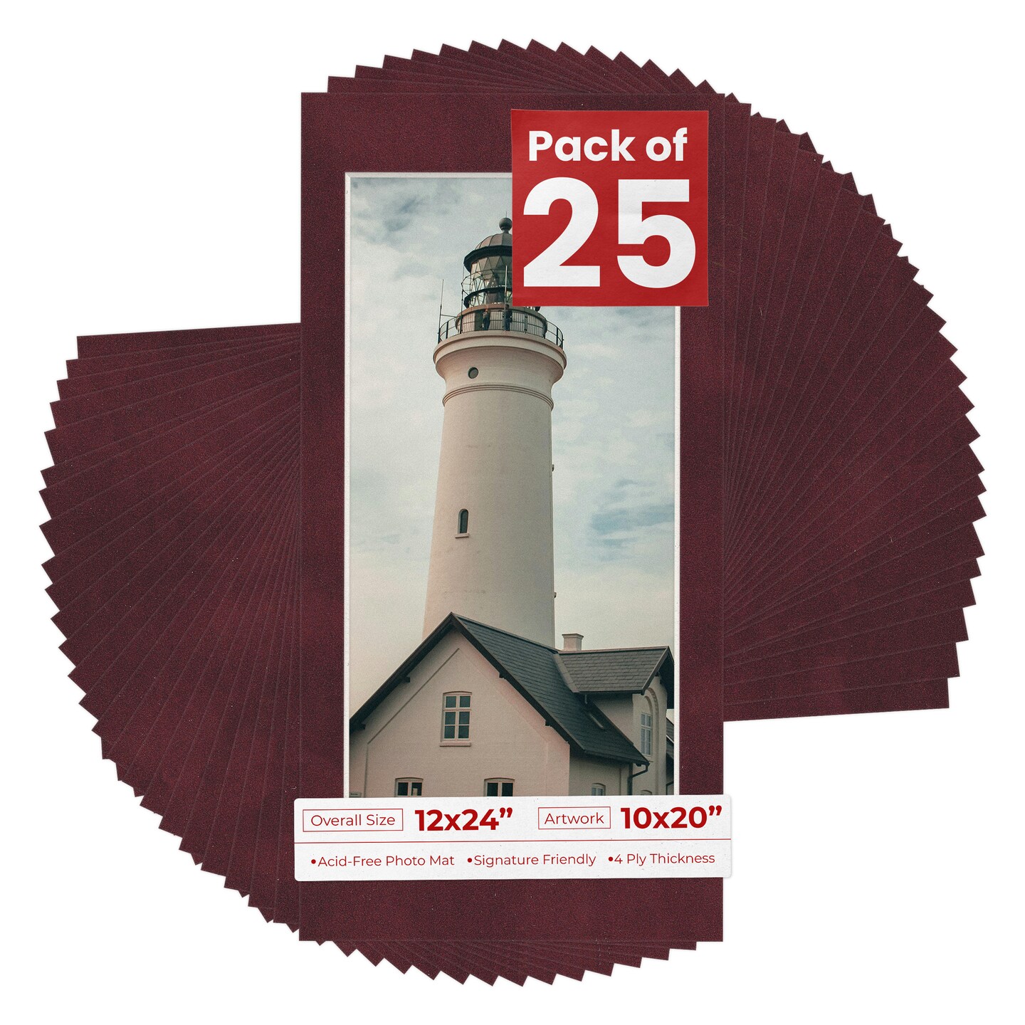 Dark Red Suede Mat Board for 12x24 Frames - Fits 10x20 Photos