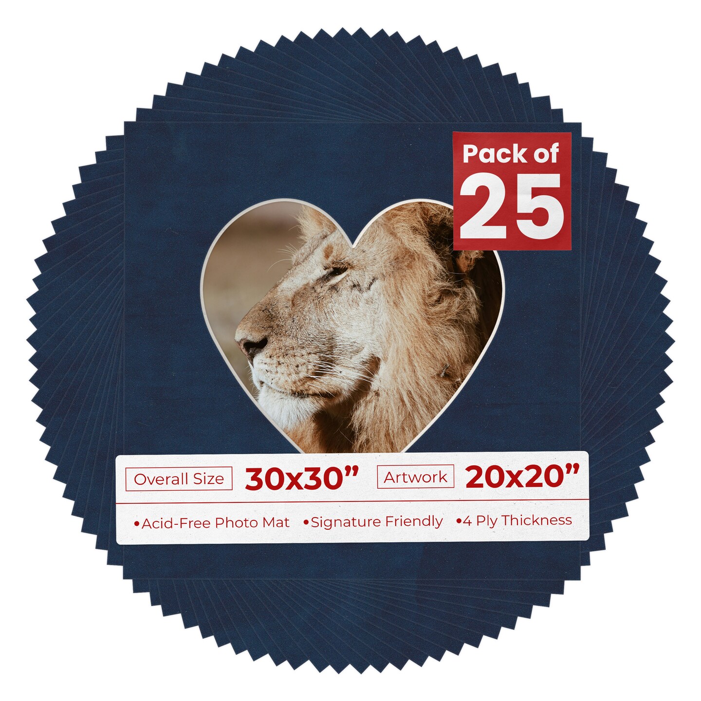 Navy Suede Mat Board for 30x30 Frames - Heart Opening for 20x20 Photos