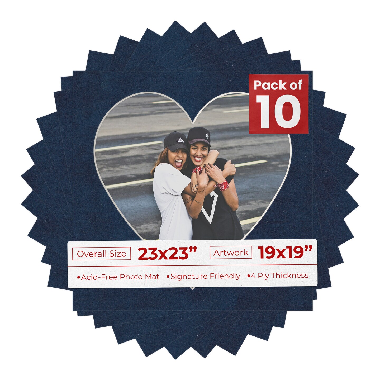 Navy Suede Mat Board for 23x23 Frames - Heart Opening for 19x19 Photos
