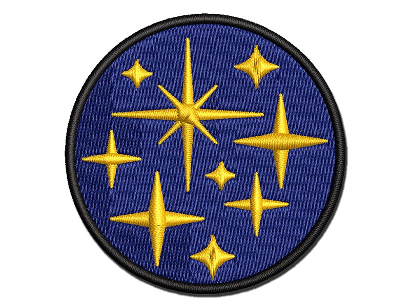 Retro Vintage Four Pointed Stars Multi-Color Embroidered Iron-On or Hook & Loop Patch Applique