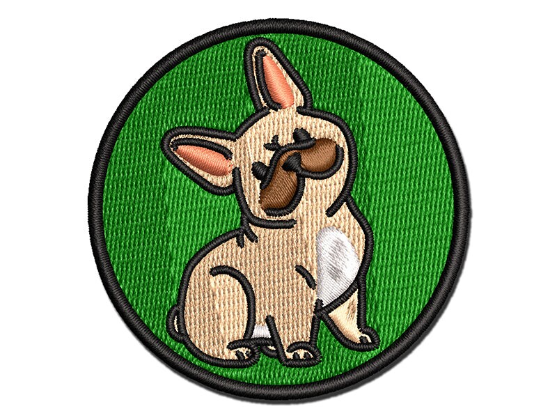 Frenchie Sitting Tilting Head French Bulldog Dog Multi-Color Embroidered Iron-On or Hook &#x26; Loop Patch Applique