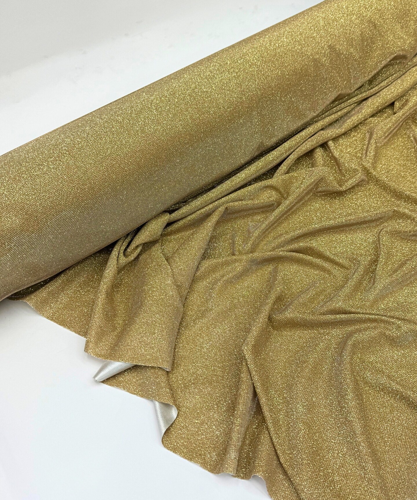 Gold Glitter Lurex Knit Fabric by the Yard, 60" Wide Sparkle Metallic Stretch Fabric for Costumes, Gowns, Dancewear