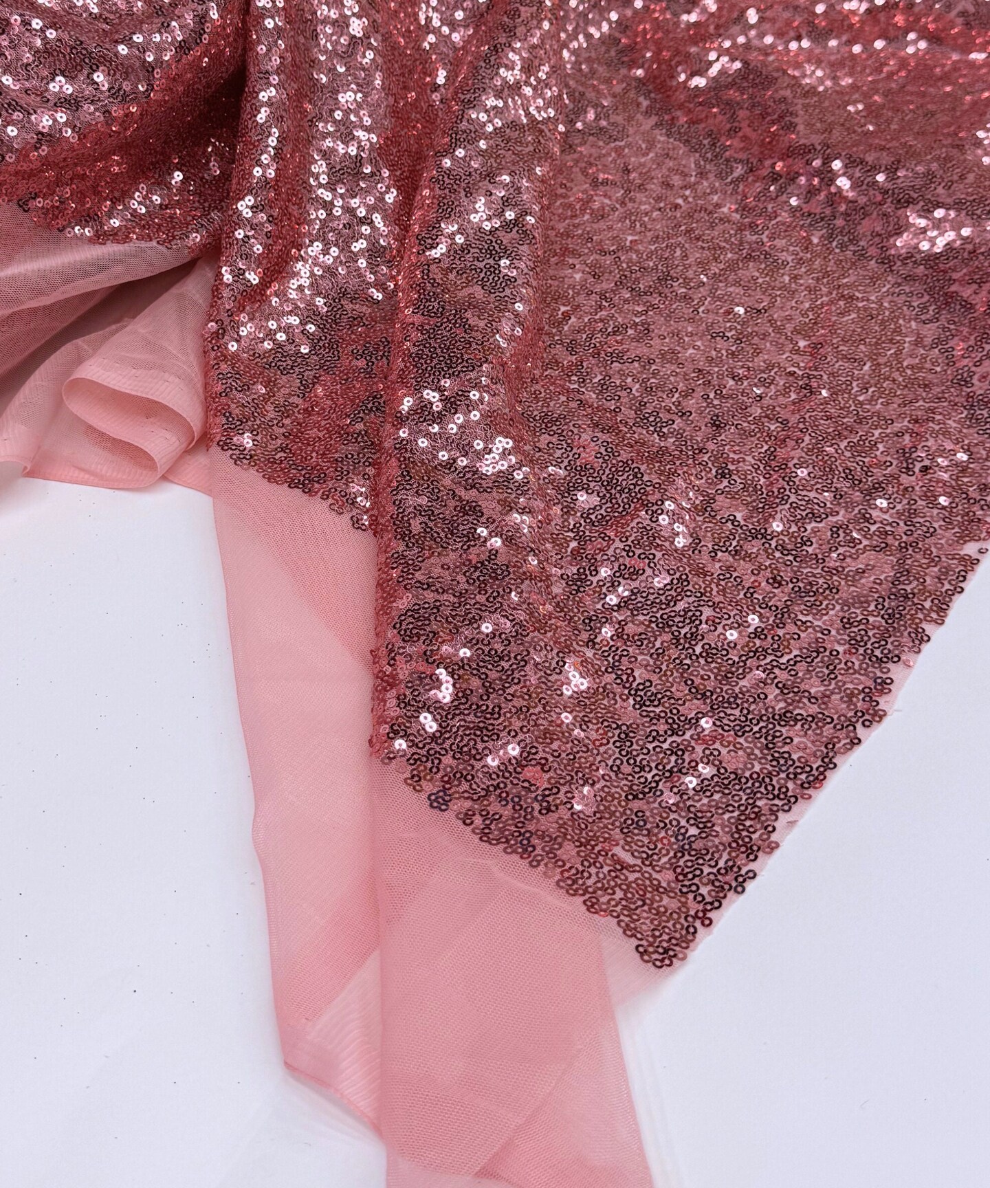 Dusty Rose Glitz Iridescent Sequin Mesh fabric, 2 Way Stretch