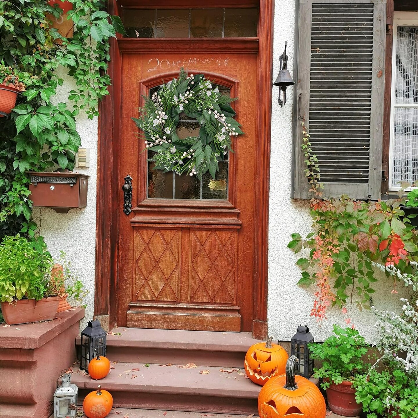 20" Spring Wreath with White Berries & Flowers – Elegant Greenery for Front Door, Home & Wedding Décor