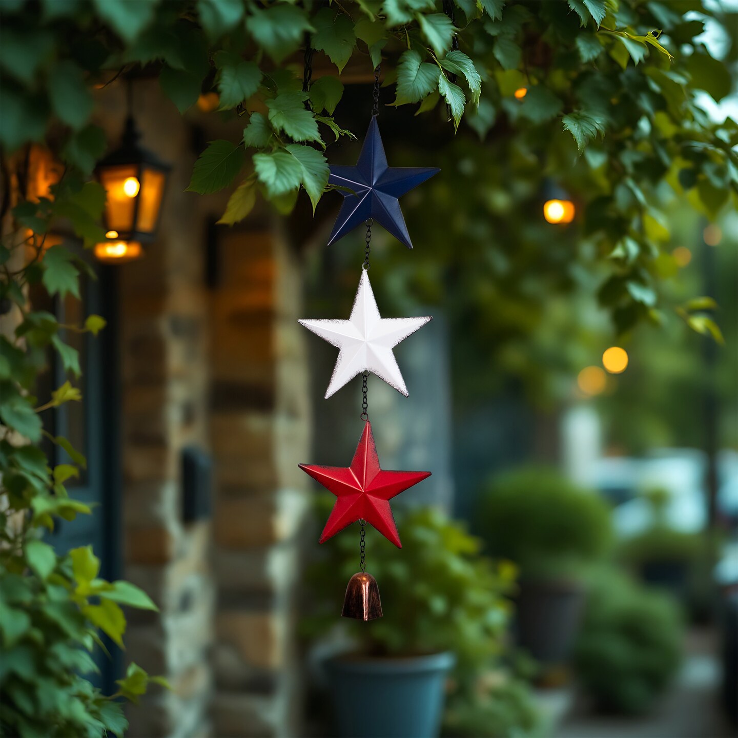 Northlight Metal Stars and Bell Hanging Patriotic Wind Chime Decoration - 26"