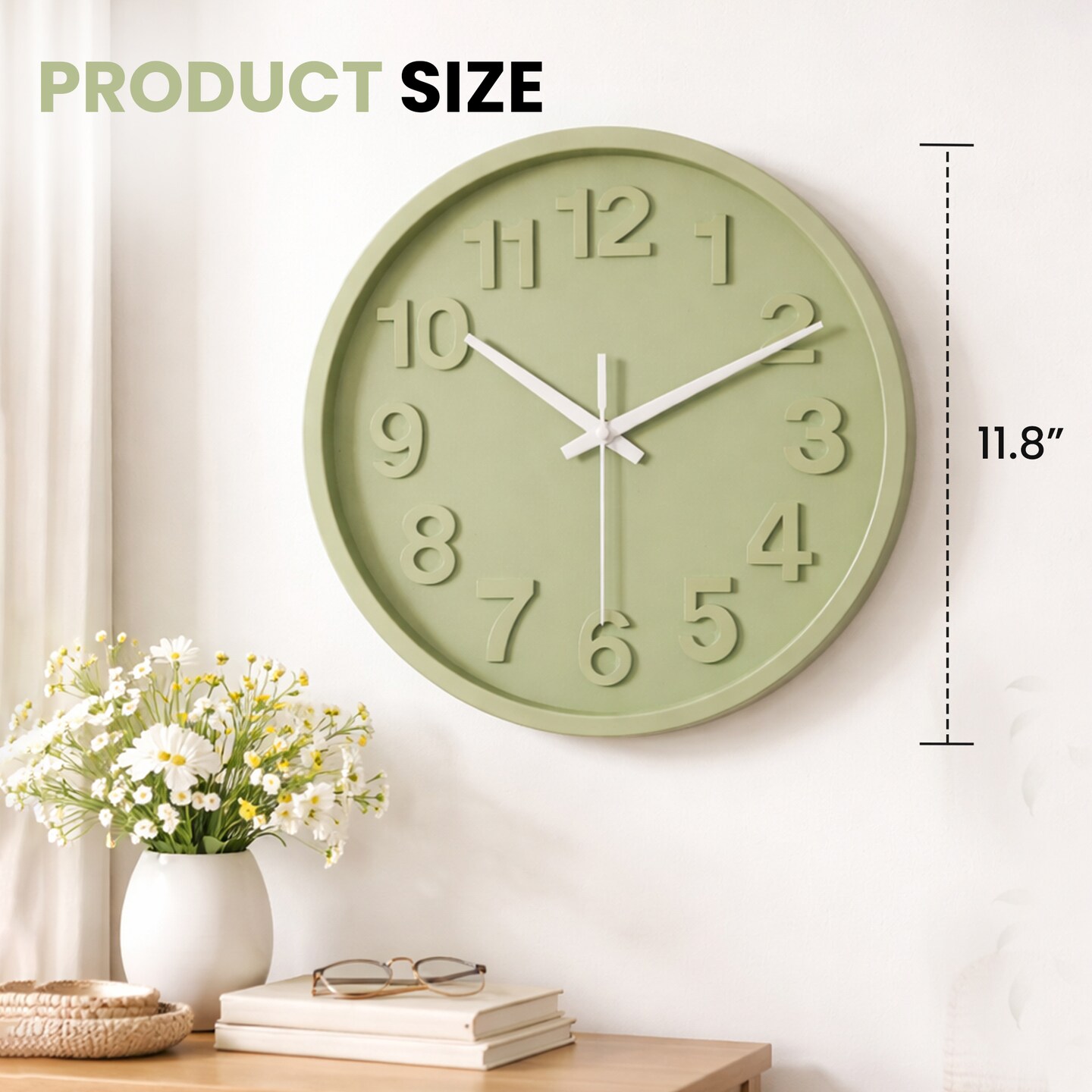 Clockswise 12-Inch Modern Minimalist Round Plastic Wall Clock Bold Arabic Numerals Analog Display Step Movement Easy-to-Read Timepiece for Living Room Kitchen Office Bedroom Wall Decor