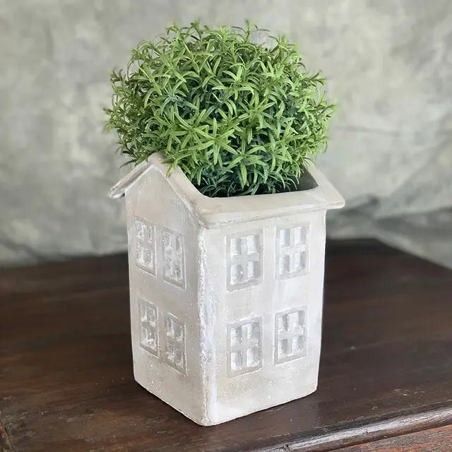Decorative Grey Cement House Planter for Succulents Tabletop Garden Decor