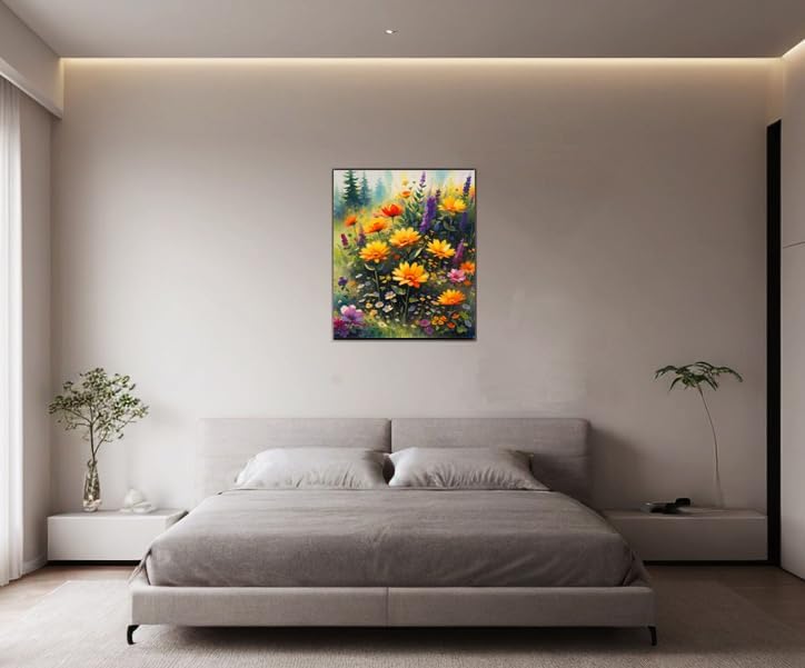 Paint by Numbers Kit for Adults Beginner, DIY Acrylic Painting Art on Canvas (12x16 Inch, Framed, Wild Flowers)