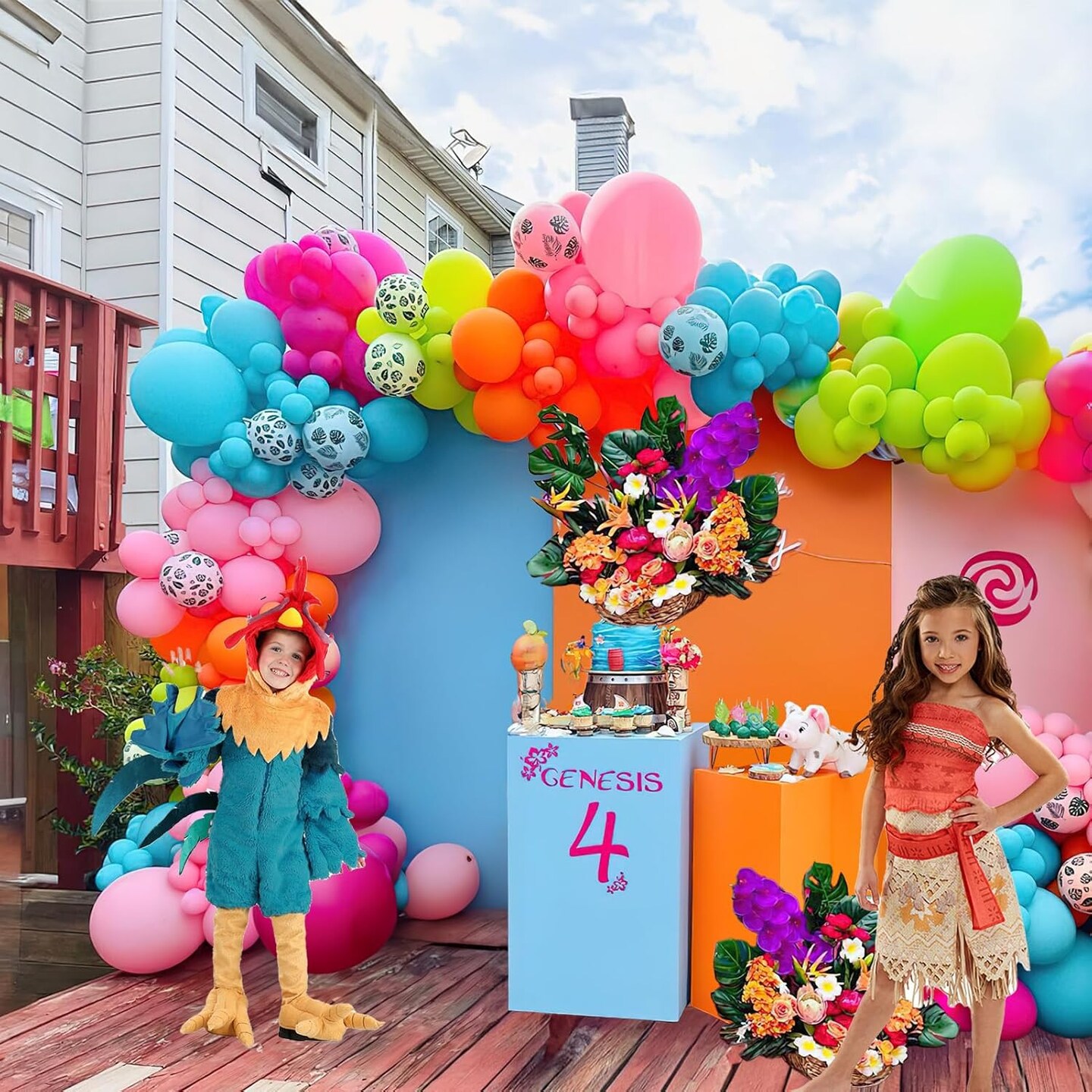 Hot Pink blue orange and green balloons 150pcs with Palm Leaves Balloons For Animation theme Balloon Garland arch kit