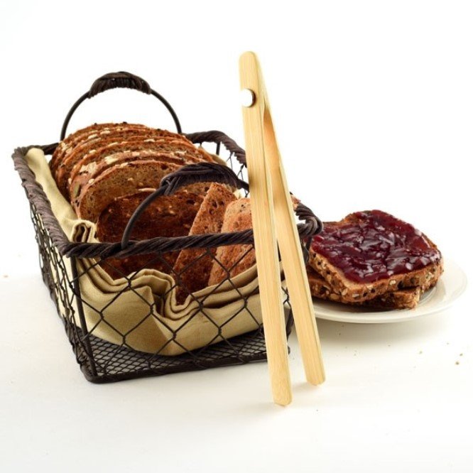 Norpro 8&#x22; Natural Wooden Bamboo Toaster Tongs with Magnet