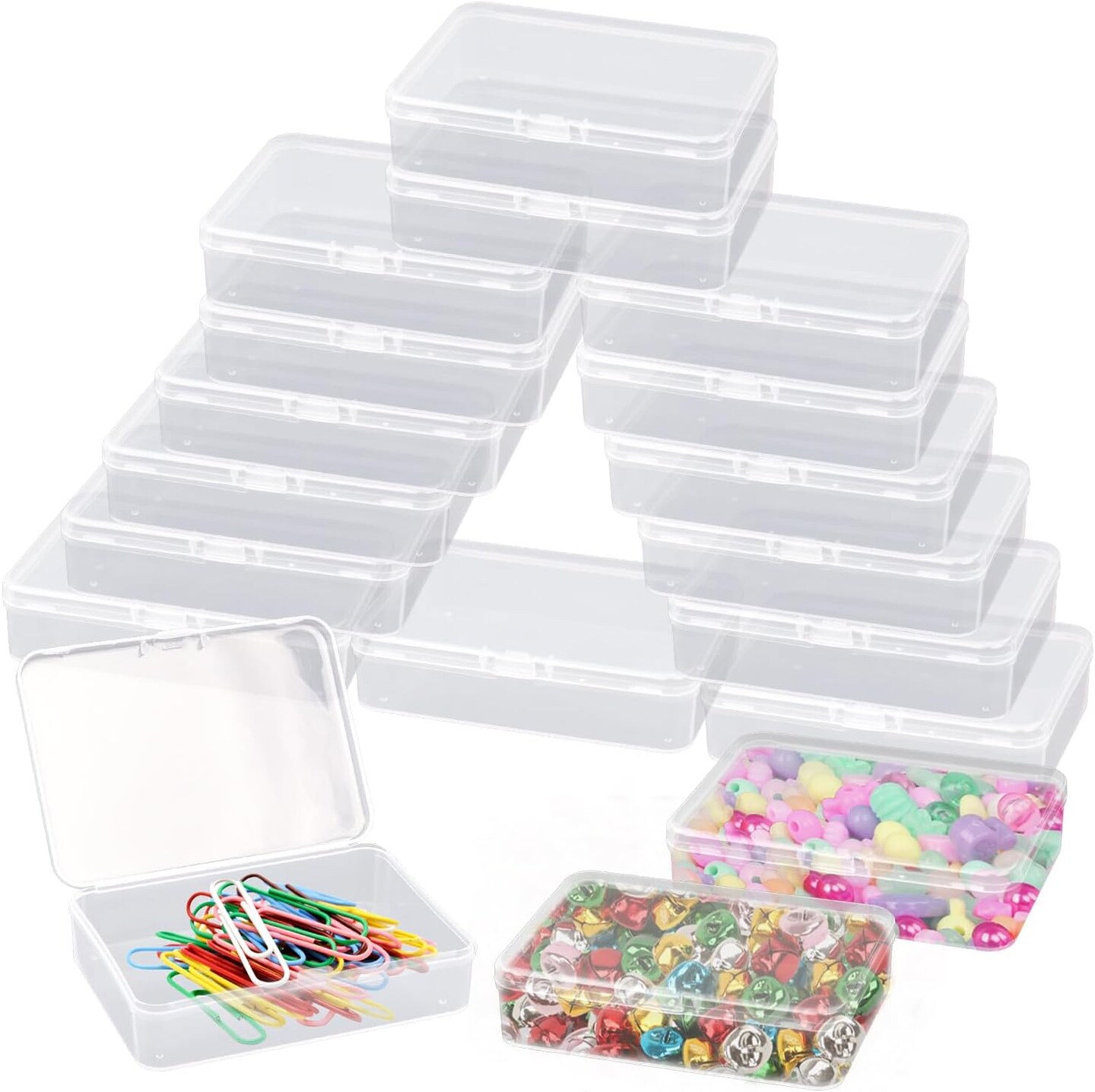 Small Plastic Jewelry Containers, 18 Pack Clear Plastic Storage Containers Small Plastic Containers with Lids Beads Storage Box, Small Plastic Storage Bins for Beads, Jewelry, Tools, 4.5 X 3.37 X 1.12 Inch