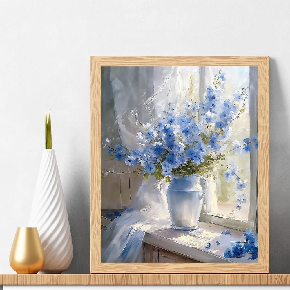 16x20 Inch Blue Flower Paint by Numbers for Adults - DIY Floral Vase Acrylic Painting Kit for Beginners - Botanical Canvas Art Craft for Home Wall Decoration (Unframed)