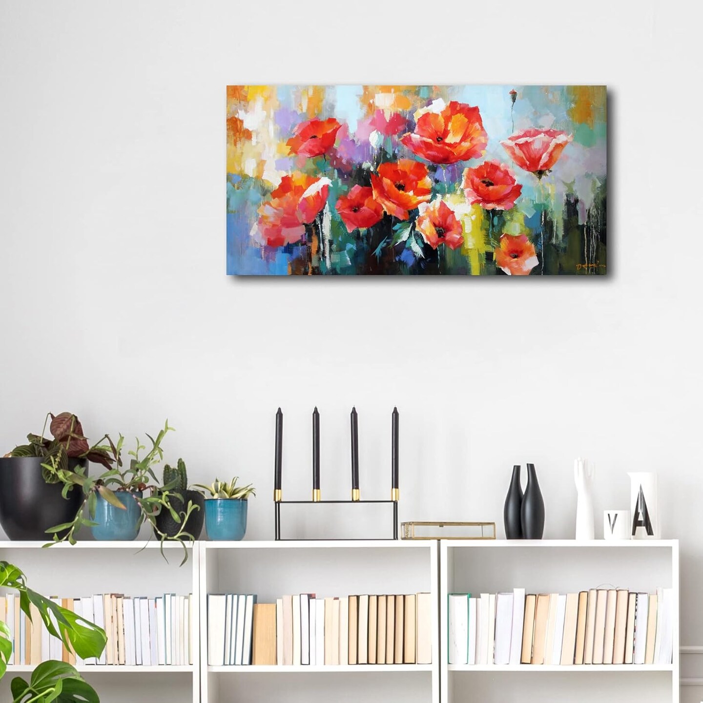 Paint by Number for Adults Beginner Students Canvas ONLY, Ideal Gift Choice for Birthday,Easter Day,Mother's day, Any Festival.DIY Acrylic Painting Kit for Room Decor-Red Flowers 12x24 inch