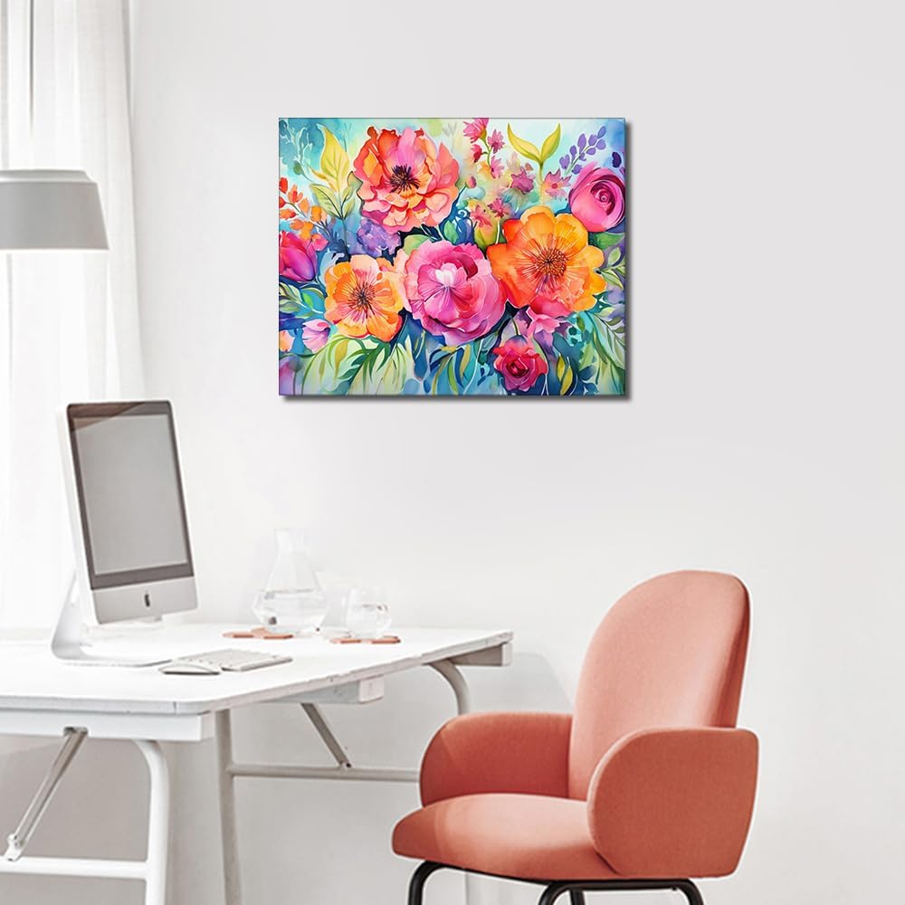 Flower Paint by Numbers for Adults & Kids – DIY Floral Canvas Painting Kit, Oil Painting Art Set for Beginners, Home Wall Decor, 16x20 Inch