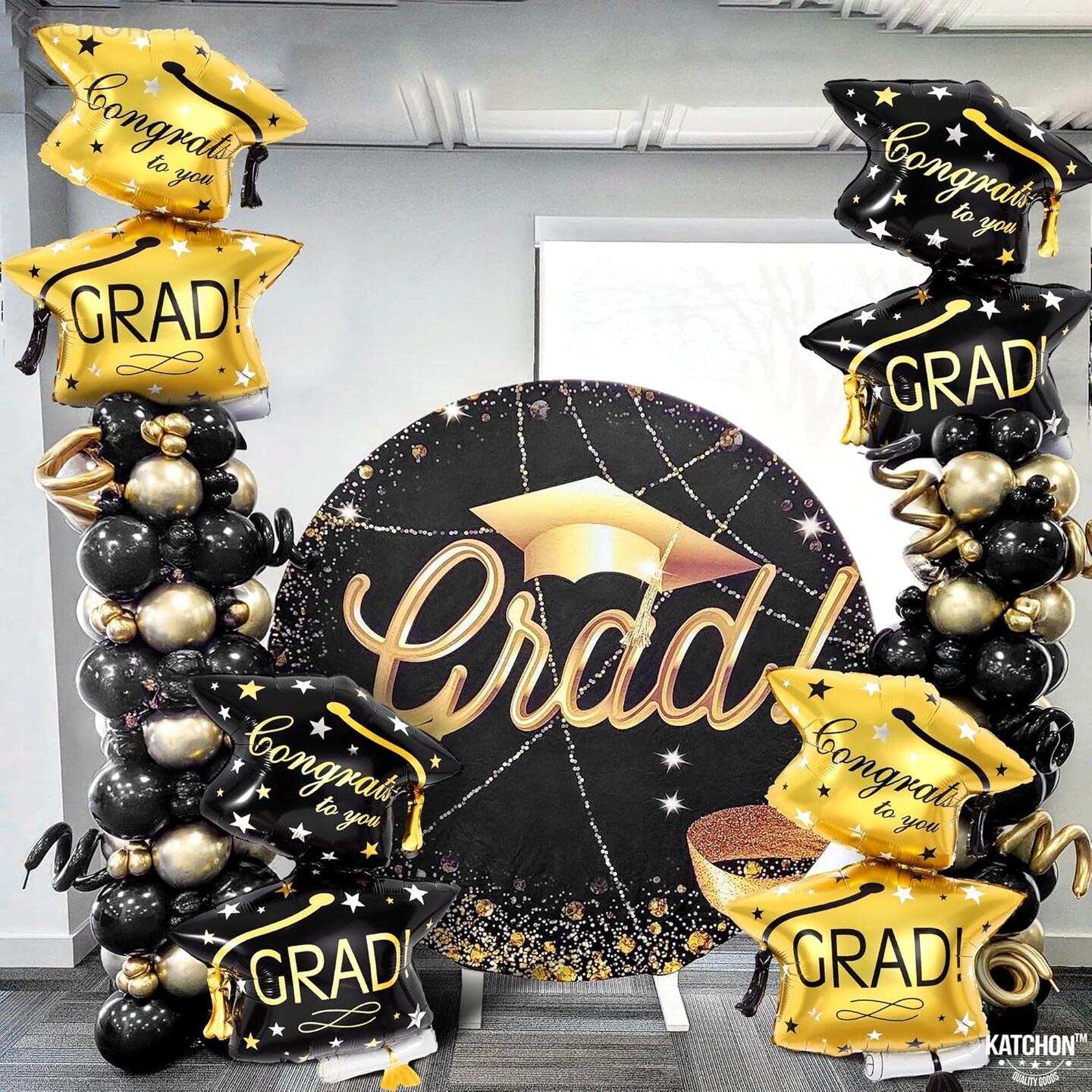 Graduation Party Balloons 2026 – 32-Inch Black & Gold Graduation Cap Foil Balloons (Pack of 4) for Class of 2026 Decorations