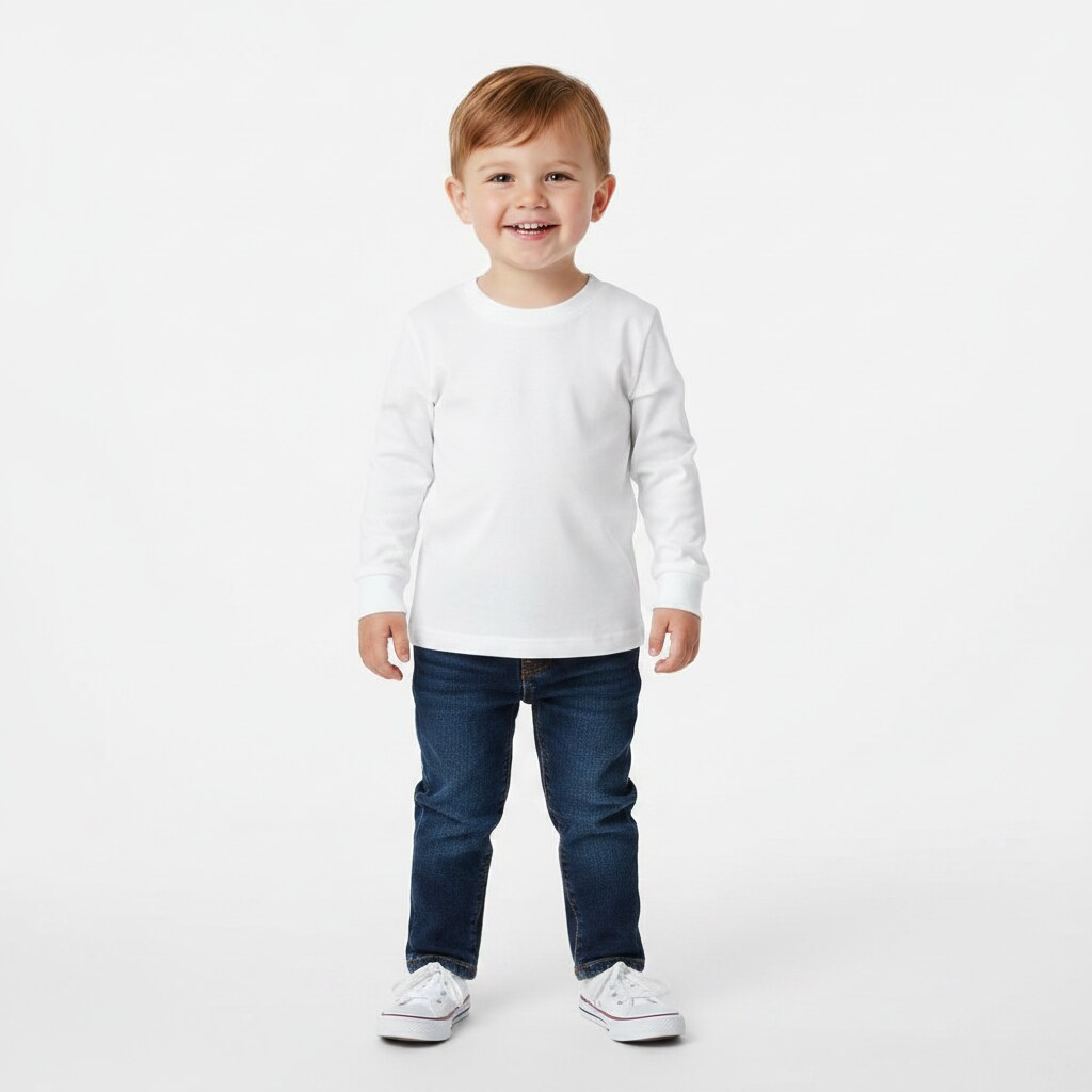 BELLA+CANVAS Toddler Jersey Crewneck Long Sleeve T-Shirt Soft Cotton Kids Shirt Layering Wear Everyday Comfort