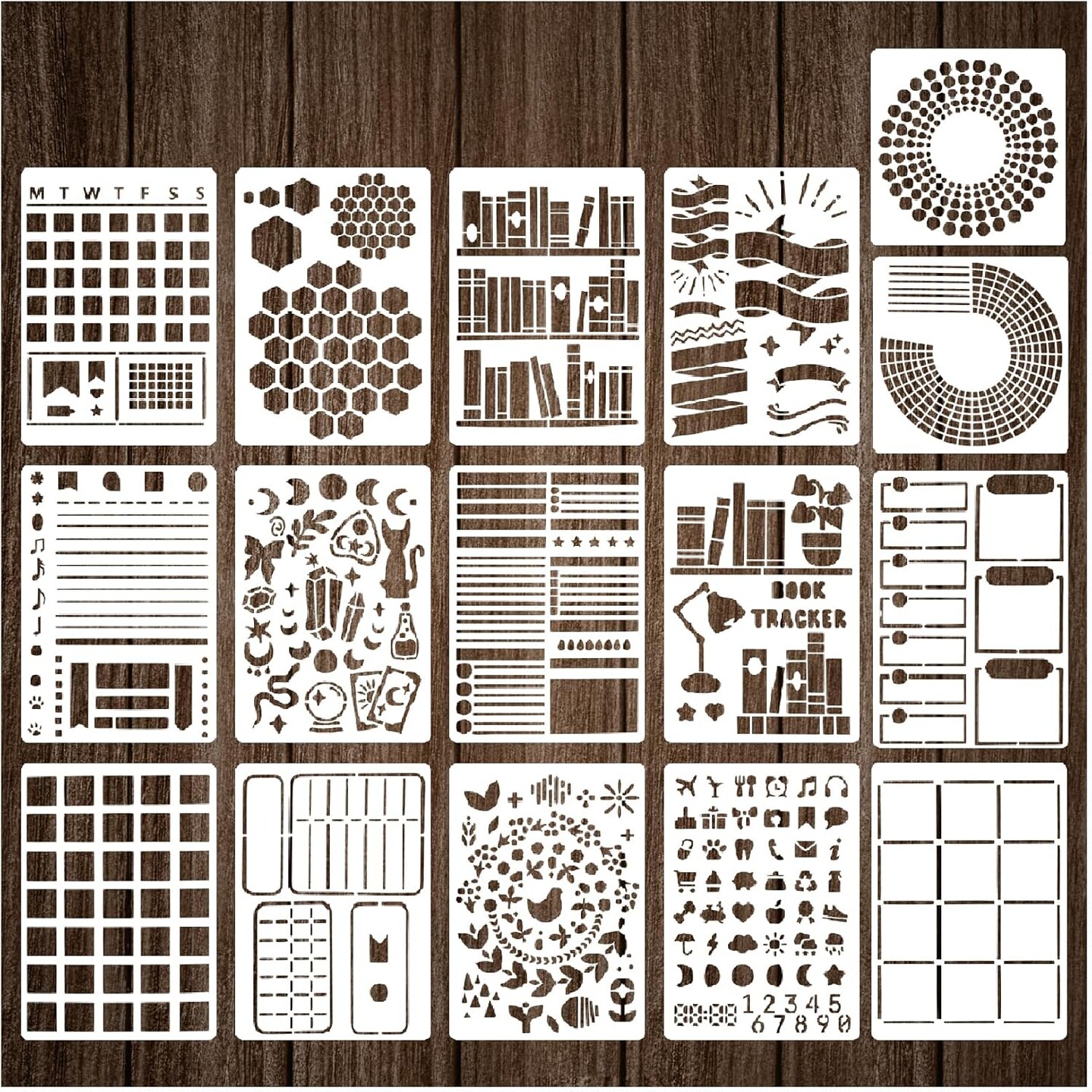 16 Pc Journal Stencils for Dotted Journals – Planner Templates for Daily, Weekly, Monthly Layouts, Habit & Mood Trackers, DIY Scrapbook, Notebook & Card Accessories