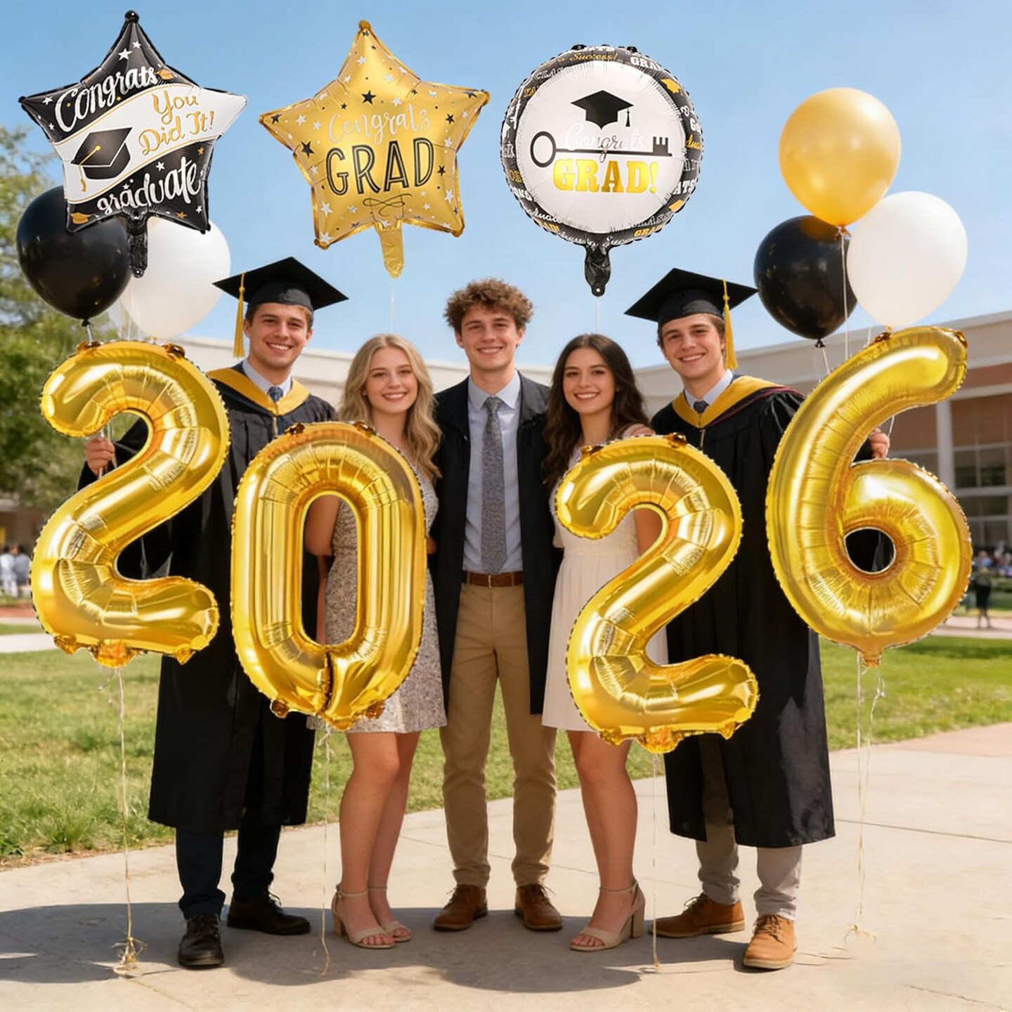 Graduation Party Balloons 2026 – Gold “2026” Number Balloons & Congrats GRAD Foil Balloon Set for Class of 2026 Decorations