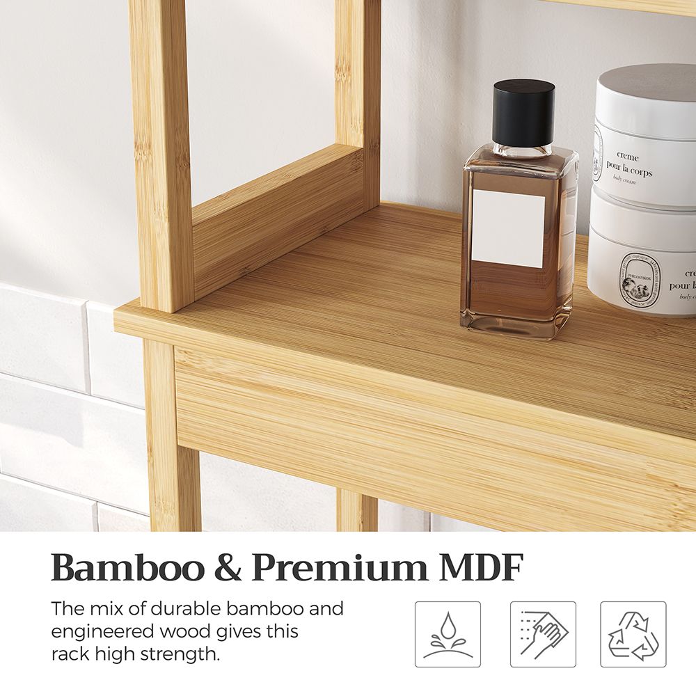 Wicker MDF Over Toilet Storage Cabinet, 3-Tier Space-Saving Organizer, Adjustable Shelf, 2-Door Enclosed Storage, Fits Standard Toilets, Anti-Tip Kit