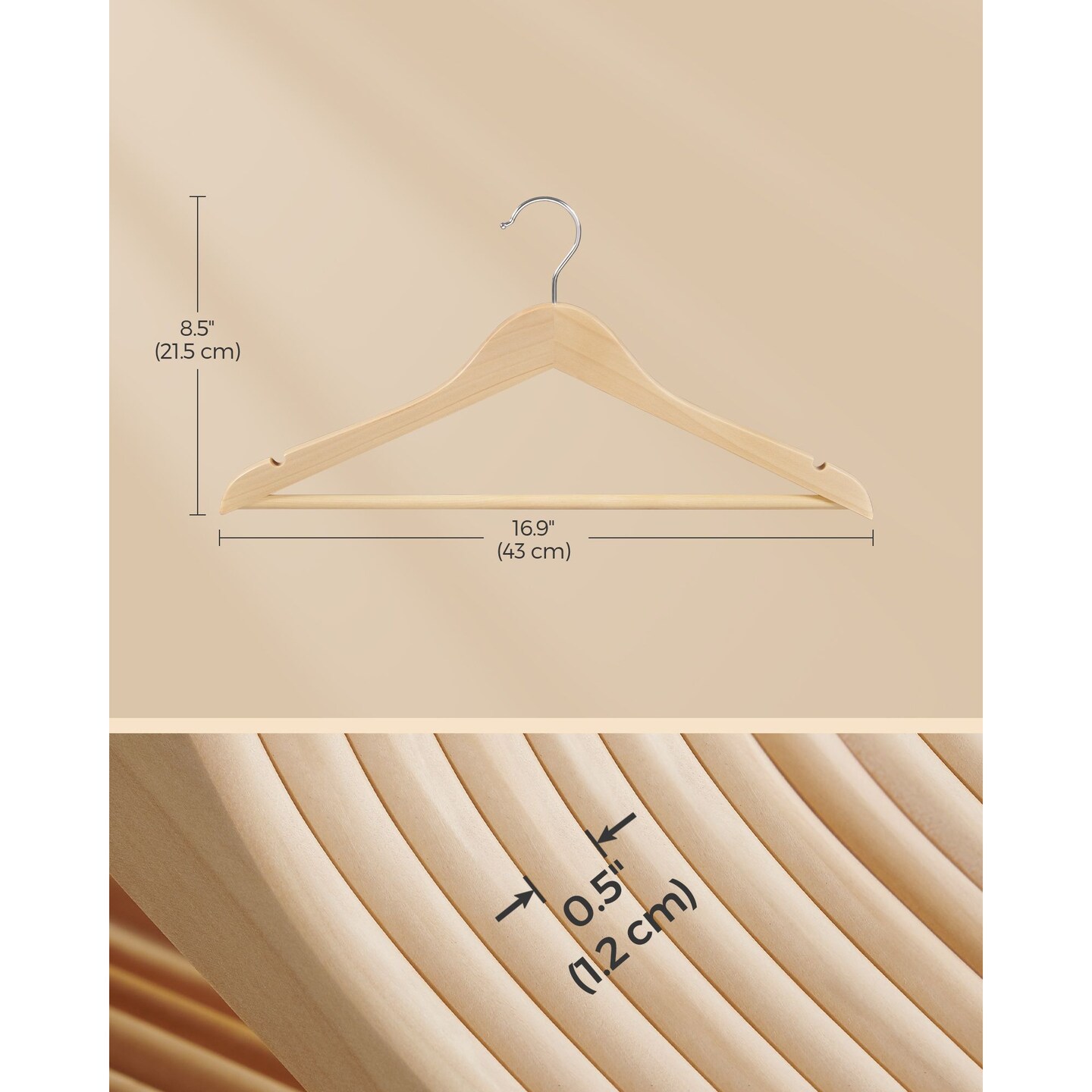 Wooden Coat Hangers Maple Wood Non Slip Clothes Hangers Heavy Duty Natural Beige