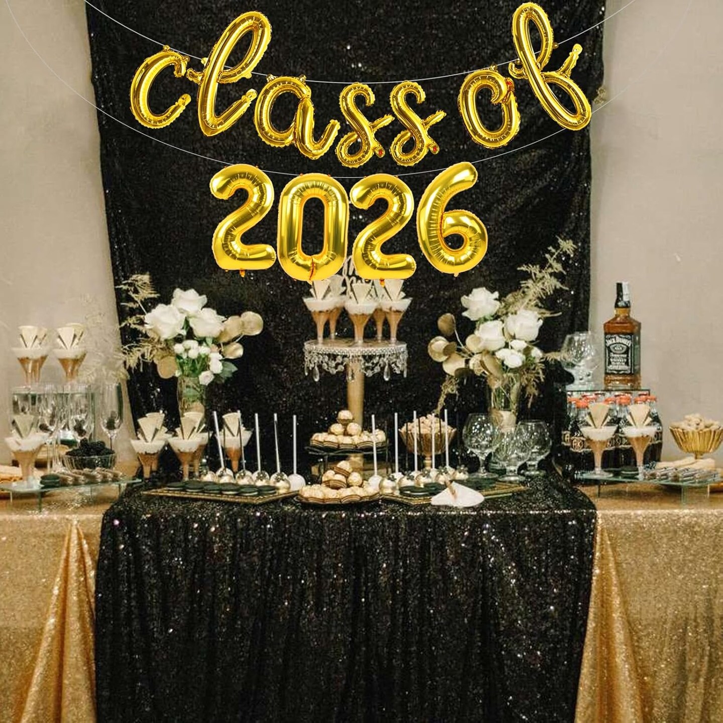 Graduation Party Balloons 2026 – Gold Cursive “Class of 2026” Foil Balloon Banner for Commencement Decorations
