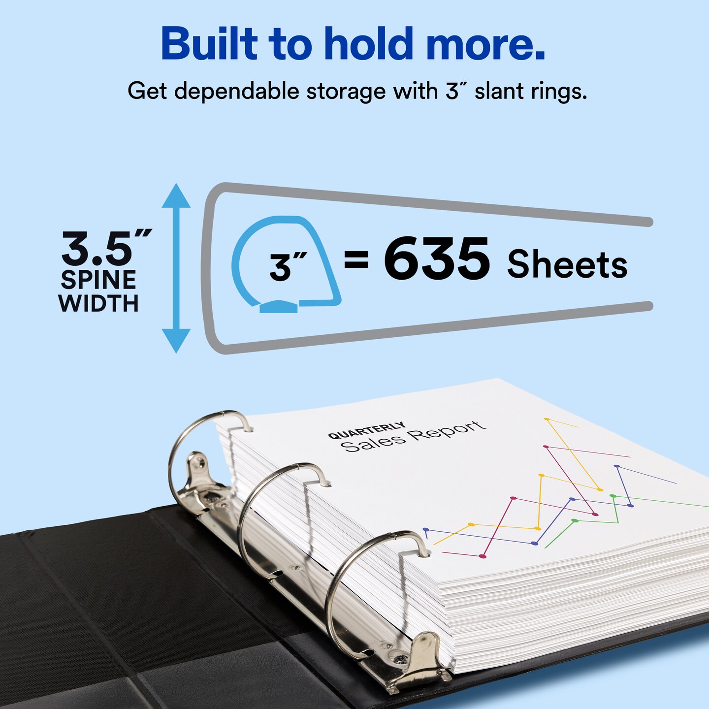 Avery® Showcase Standard View 3 Ring Binder, 3" Slant Rings, 635-Sheet Capacity, 3.5 Inch Wide Spine, 1 White Binder, Ideal for Lightweight Organization and Occasional Referencing (19751)