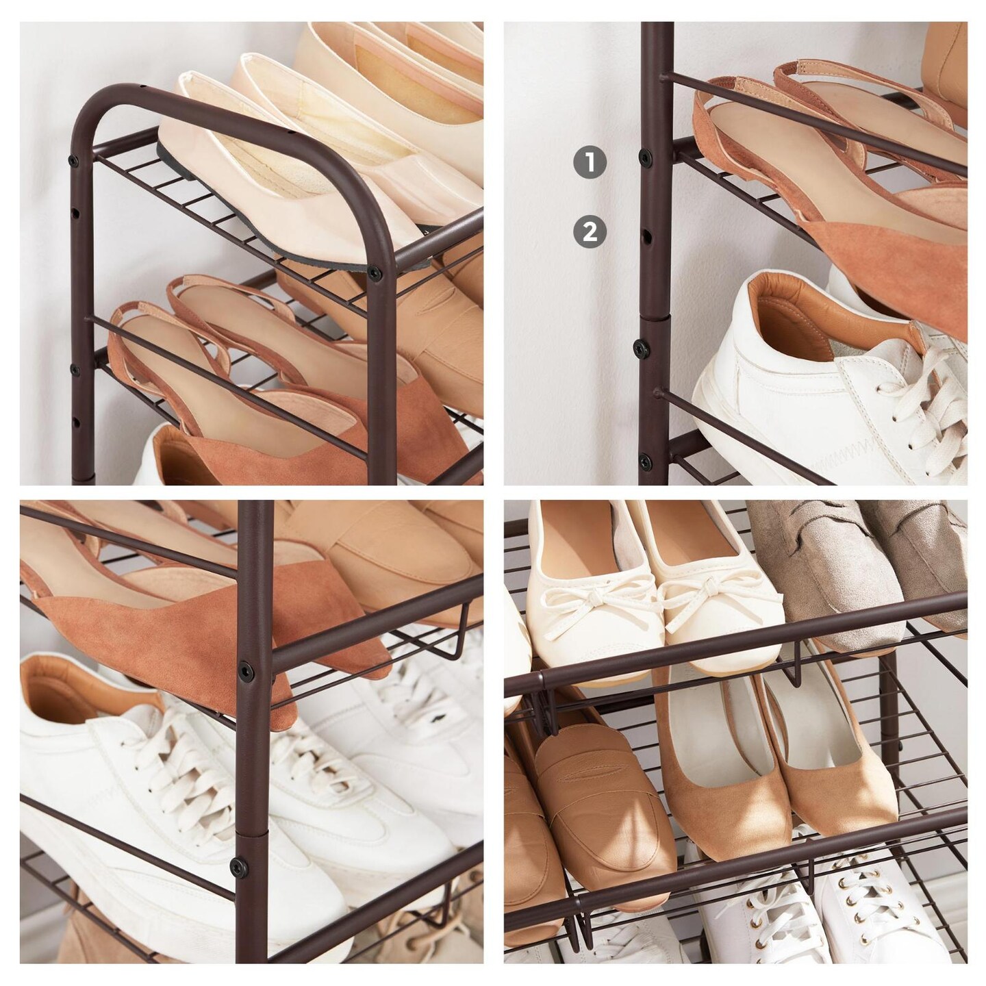 Heavy Duty Shoe Rack 4 Tier Metal Stackable Shoe Organizer with Adjustable Shelves and Anti Tip Kit for Entryway Bedroom Closet Storage