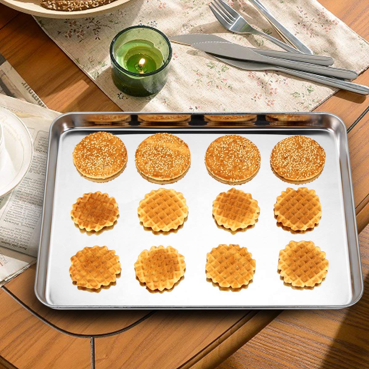Baking Sheet Set of 3, Stainless Steel Cookie Sheet Cooking Sheet Pan for Baking & Roasting, 9/12/16 Inch, Non Toxic & Heavy Duty & Easy Clean