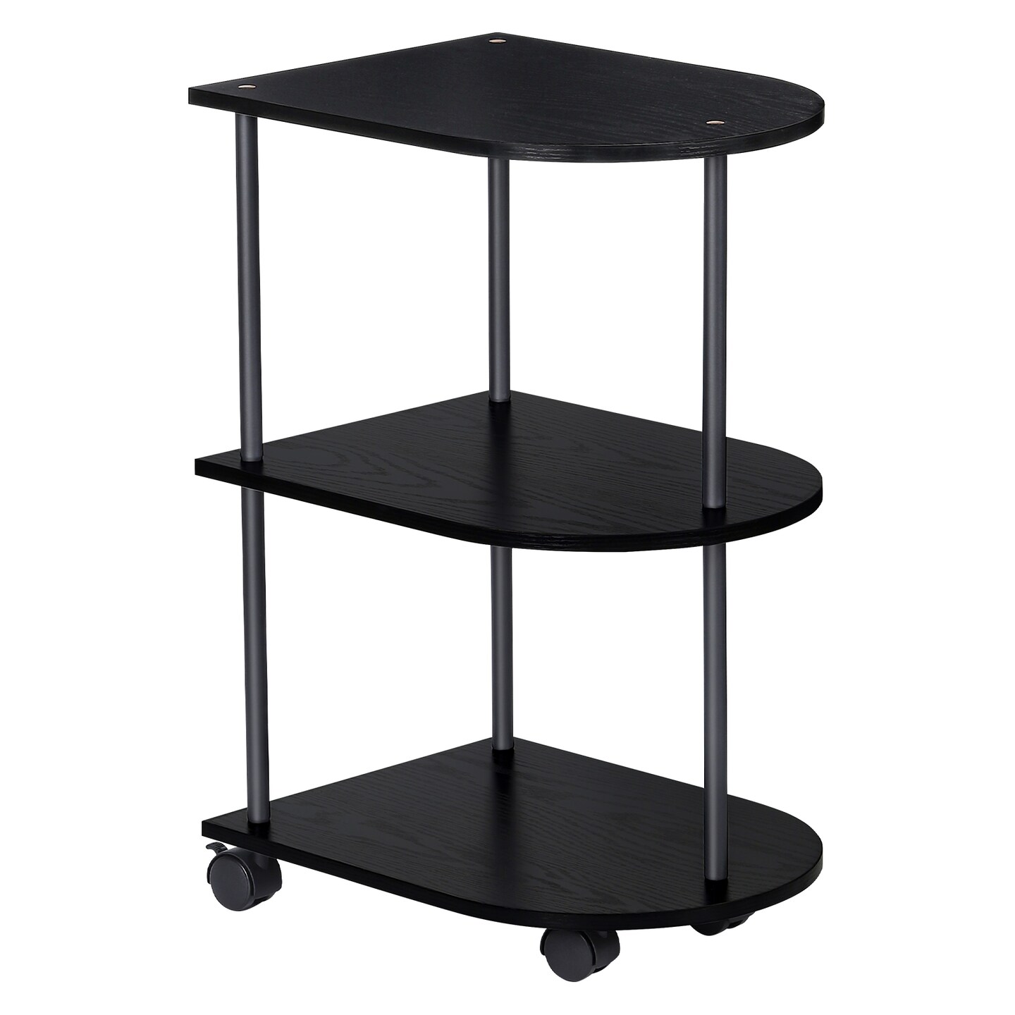Black 3-Tier Rolling Side Table, Slim Narrow End Table with Wheels for Small Spaces
