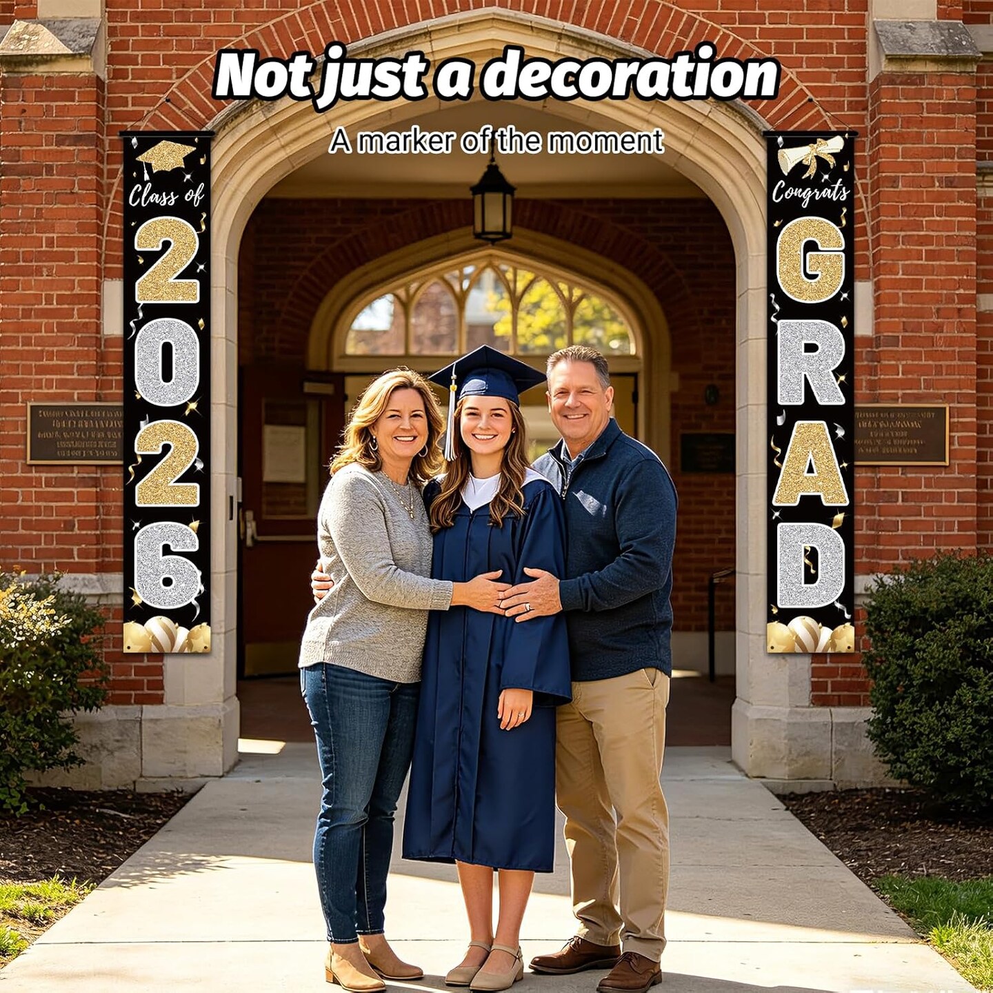 Graduation Party Decoration – Black Class of 2026 Congrats Grad Porch Banner, 72×12 Inch Indoor & Outdoor Graduation Door Sign for Elegant Party Decor