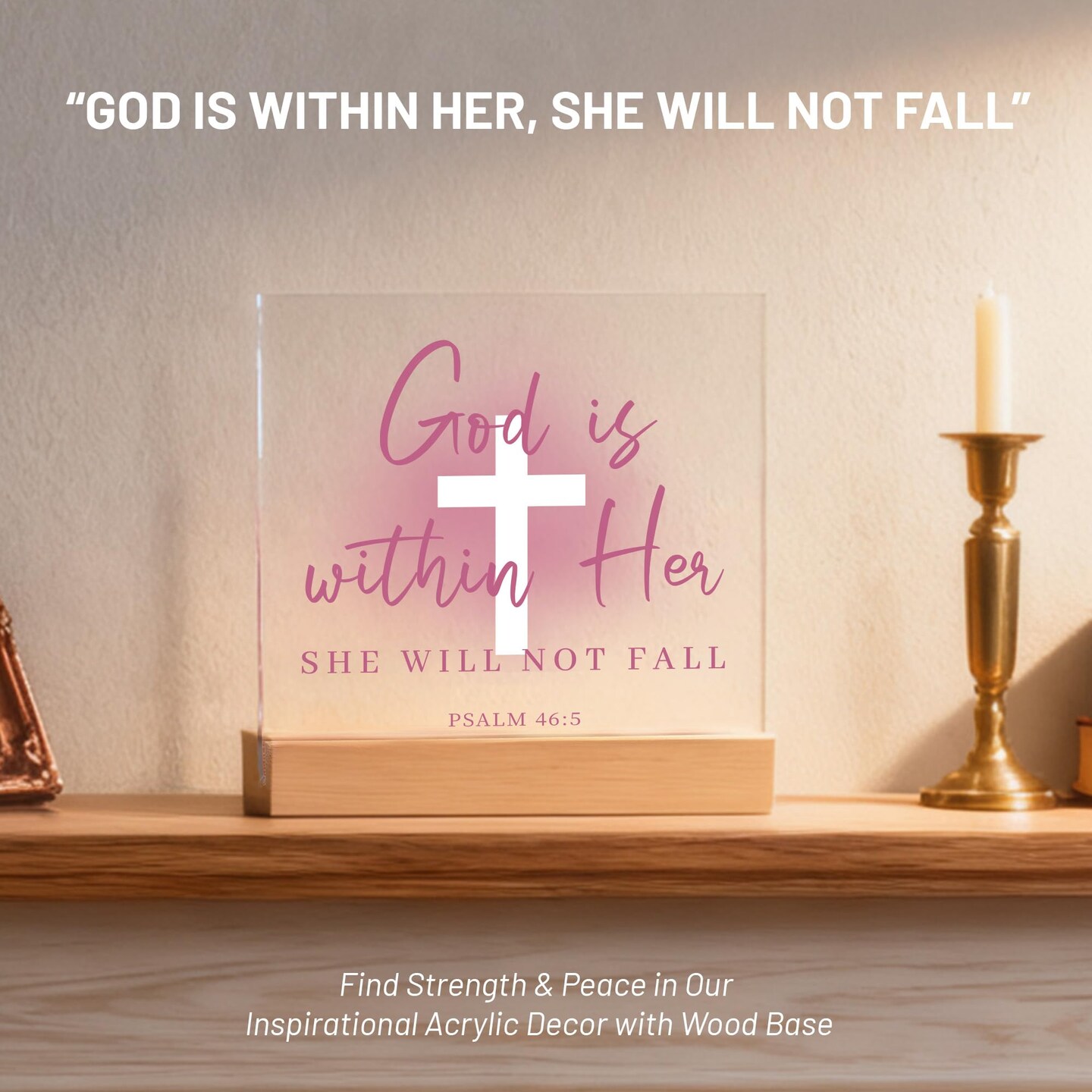 Christian Gifts for Women, Pink Inspirational Acrylic Christian Decor for Women - Christmas Gifts for Friends, Sister, Mom - Religious Room Decor for Home, Office, Dorm