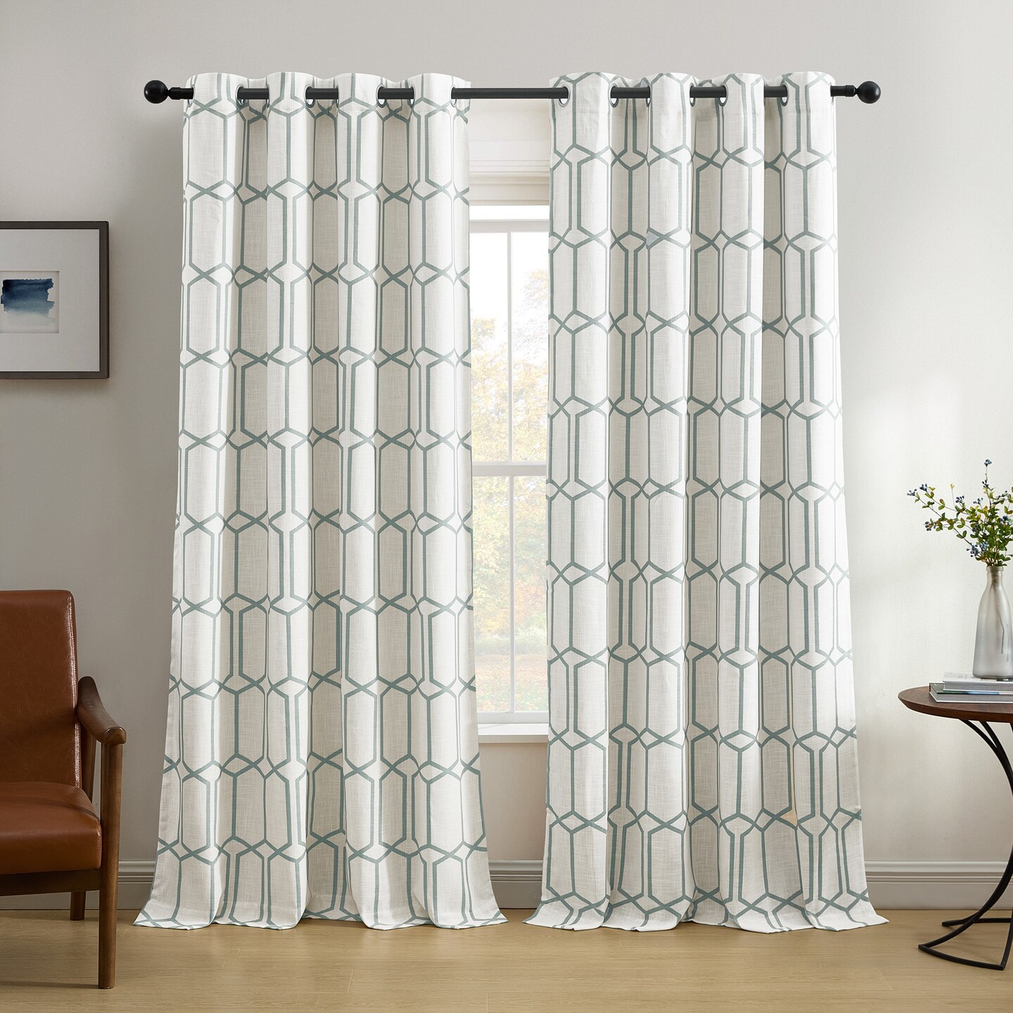Threadmade Home Kaiden Geometric Room Darkening Window Curtain, Soft Blue - 52"W x 95"L