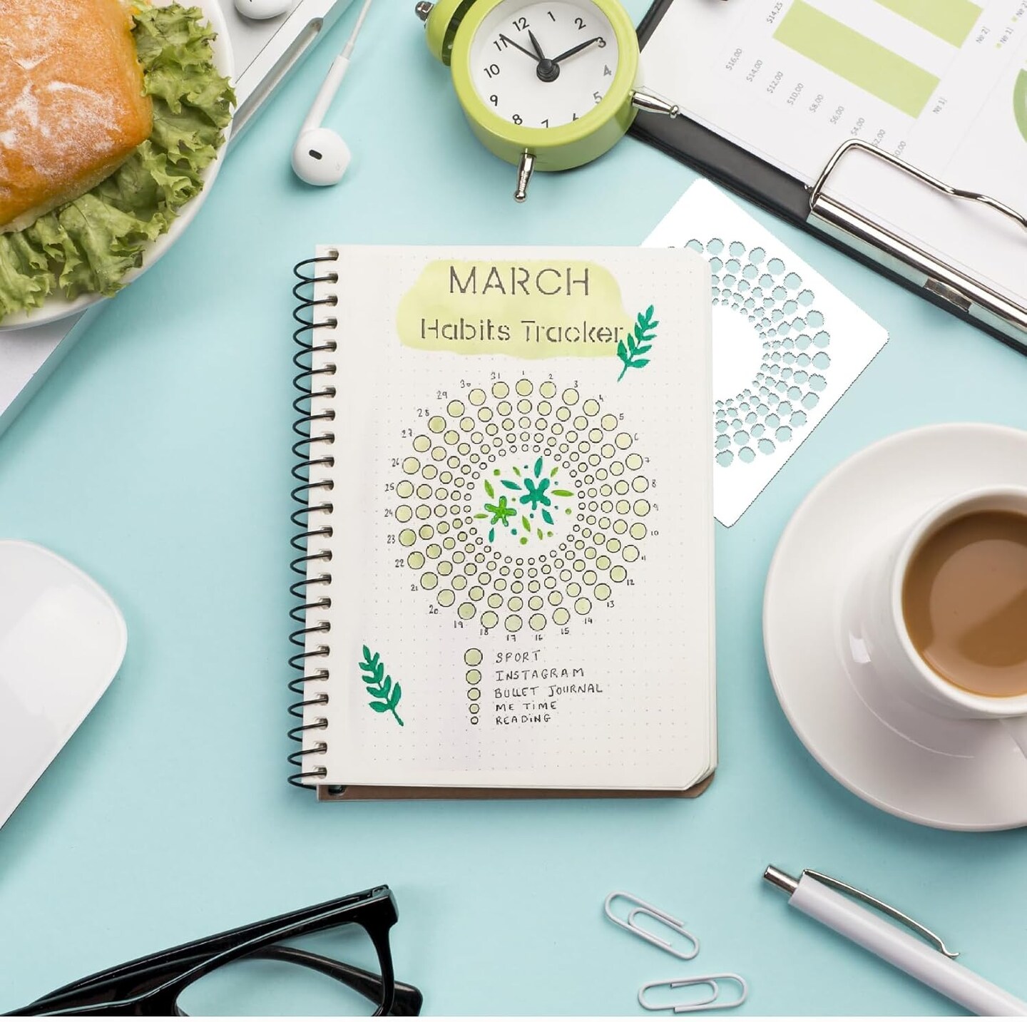 16 Pc Journal Stencils for Dotted Journals – Planner Templates for Daily, Weekly, Monthly Layouts, Habit & Mood Trackers, DIY Scrapbook, Notebook & Card Accessories