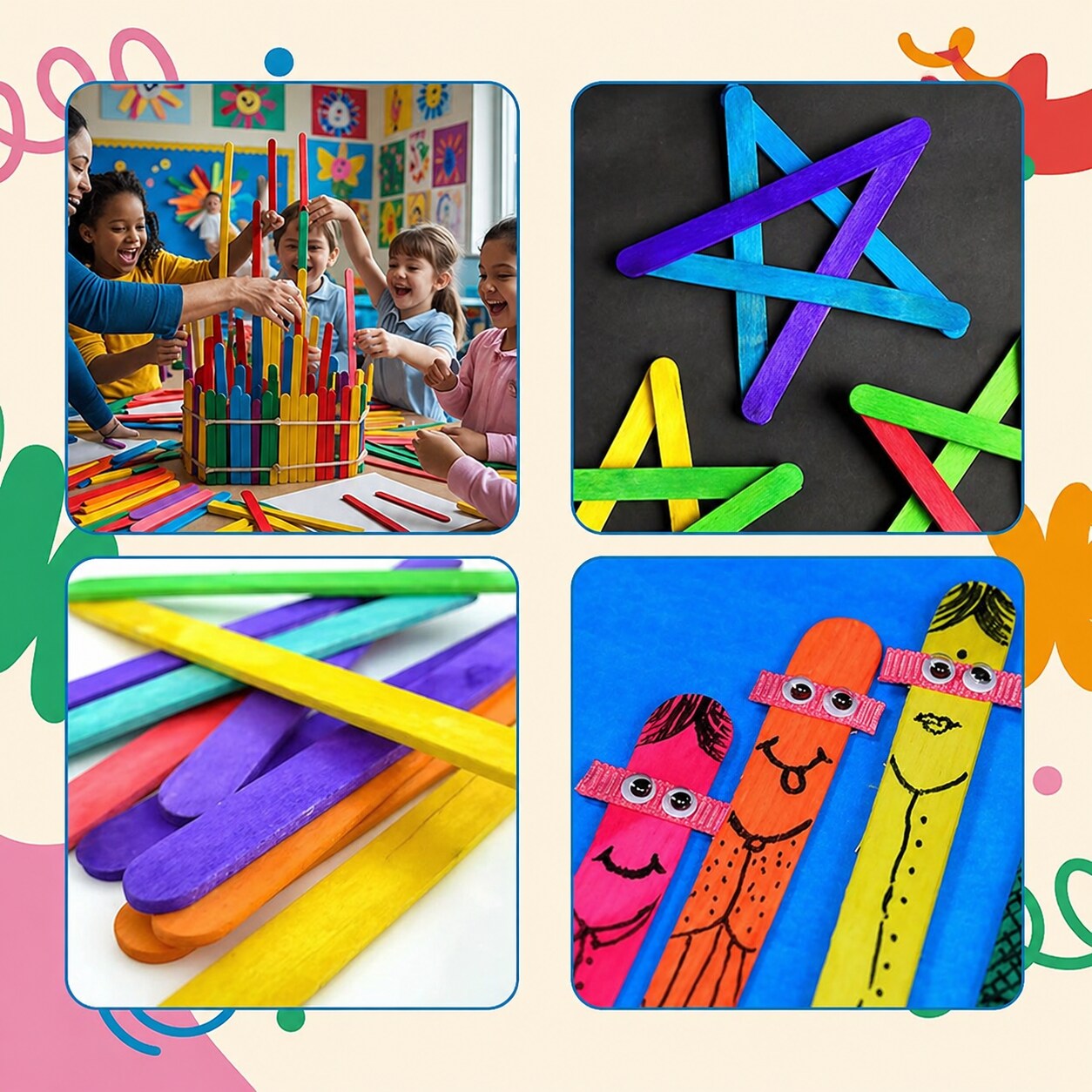 Jumbo Craft Sticks – Assorted Bright Colors, 100-Pack – Large Foam Craft Sticks for Kids Classroom Projects & DIY Crafts