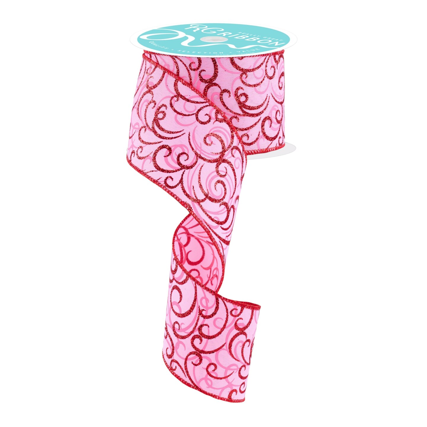 Pink and Red Filigree Swirl Wired Ribbon by RG Ribbon for Bows, Wreaths ...