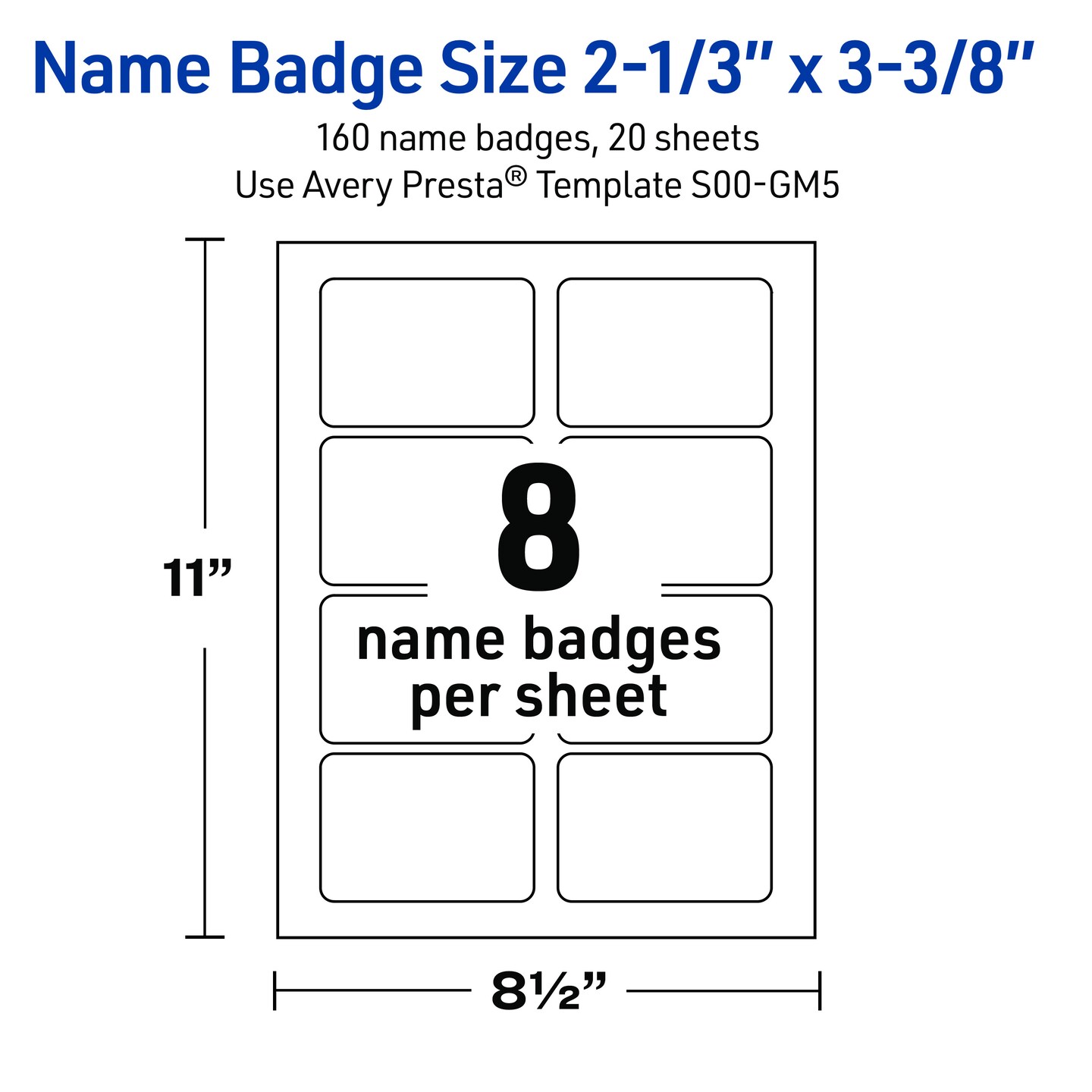 Avery Printable Adhesive Name Tags, 2-1/3" x 3-3/8", Matte White, Pre-printed Metallic Silver Hello My Name Is Design, Laser & Inkjet Compatible, 160 Total