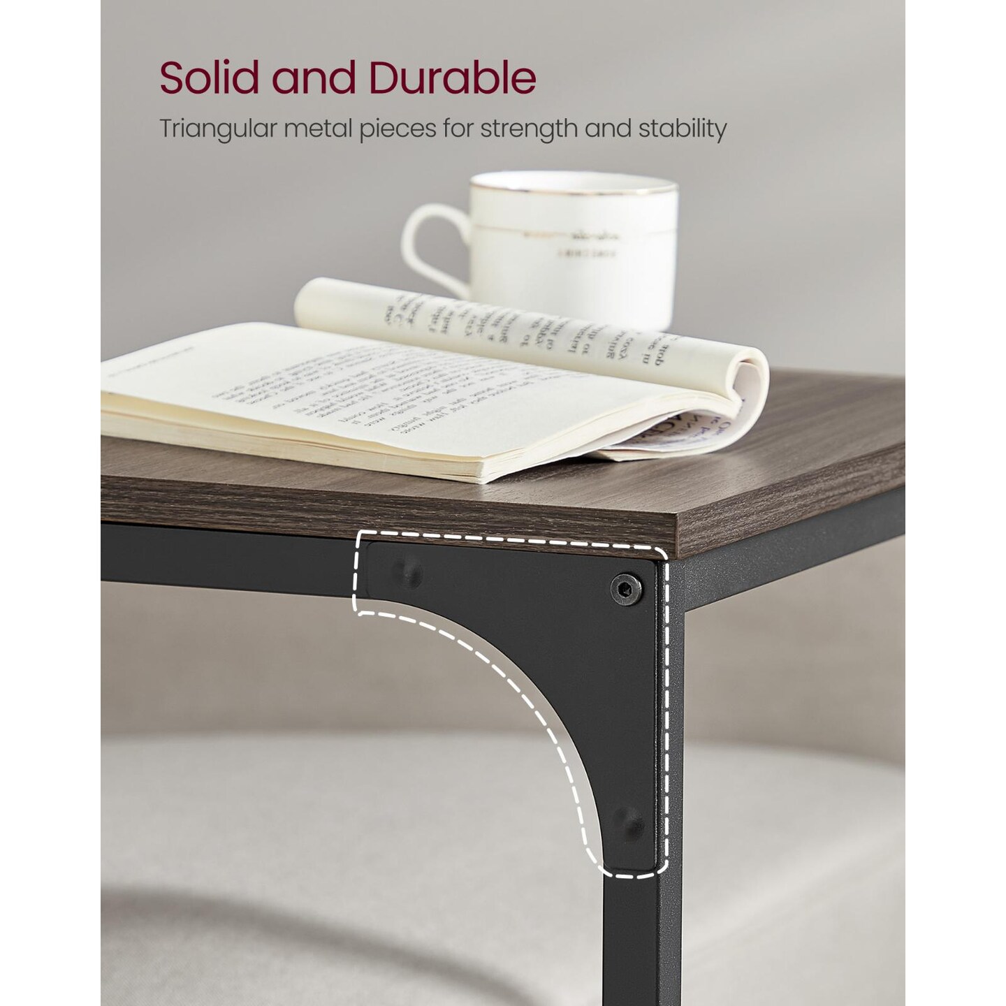 Narrow C Table End Table, Slide Under Sofa Side Table with Adjustable Feet for Living Room Bedroom