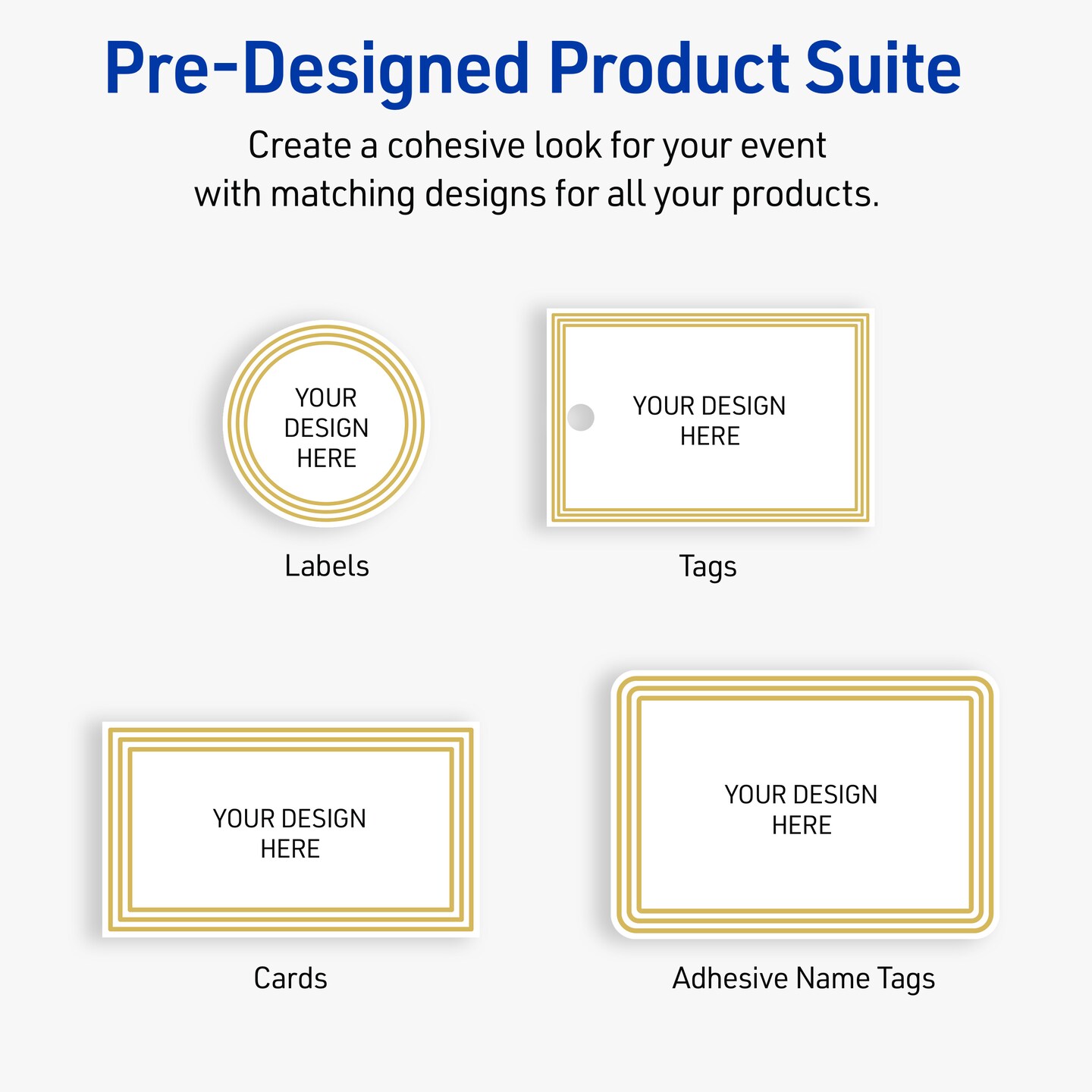 Avery Printable Adhesive Name Tags, 2-1/3" x 3-3/8", Matte White, Pre-printed Multi-Lined Gold Border Design, Laser & Inkjet Compatible, 160 Total, Great Name Badges for Weddings & Events
